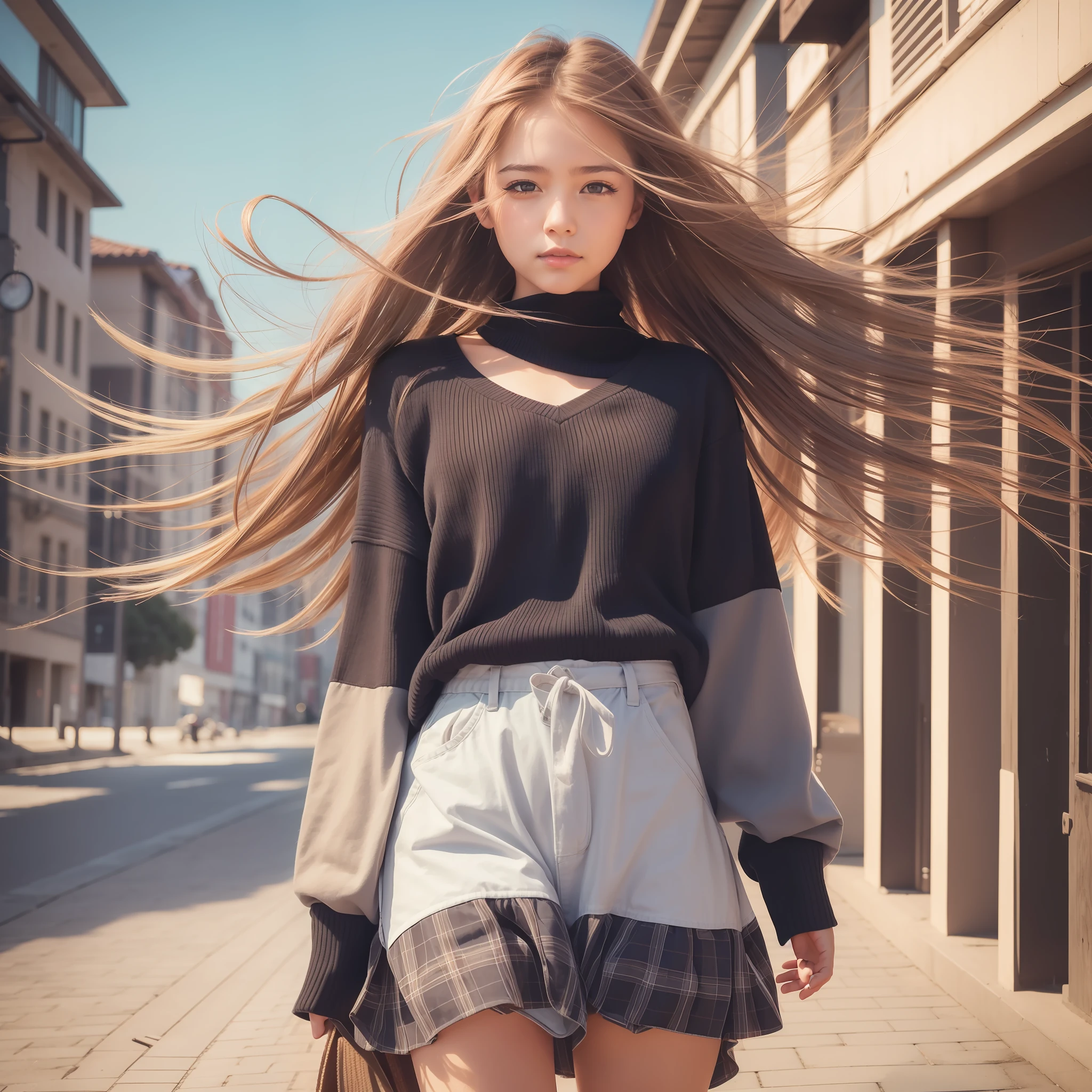 a girl, hair blowing in the wind