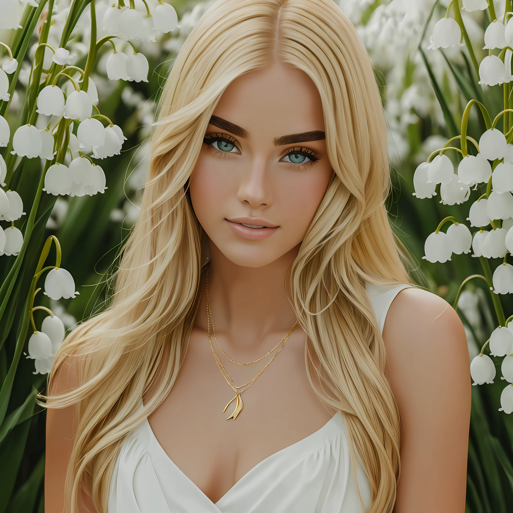 European and American female model wearing this "lily of the valley gold necklace" --auto --s2