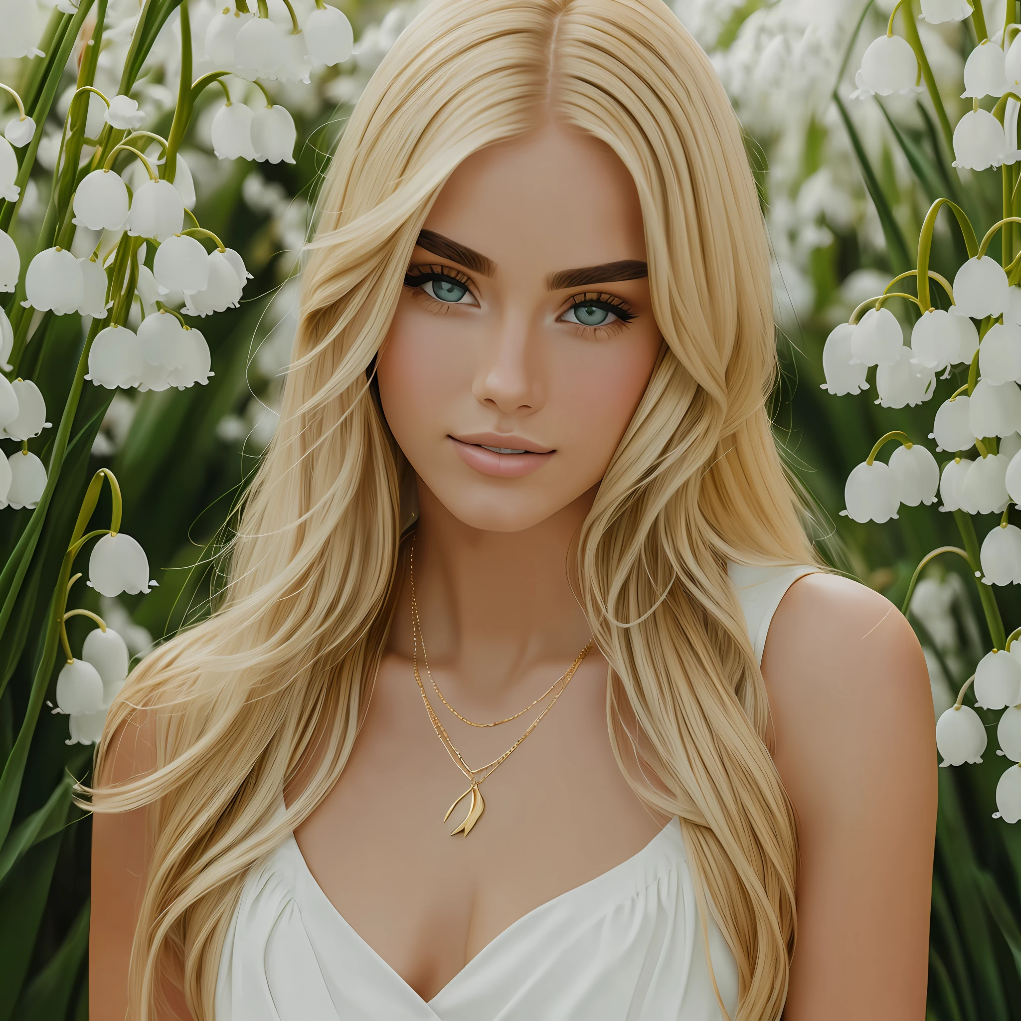 European and American female model wearing this "lily of the valley gold necklace" --auto --s2