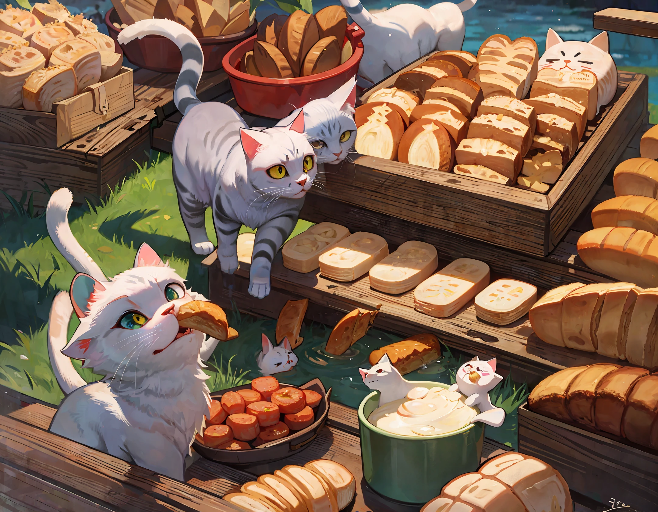 Cat eating bread