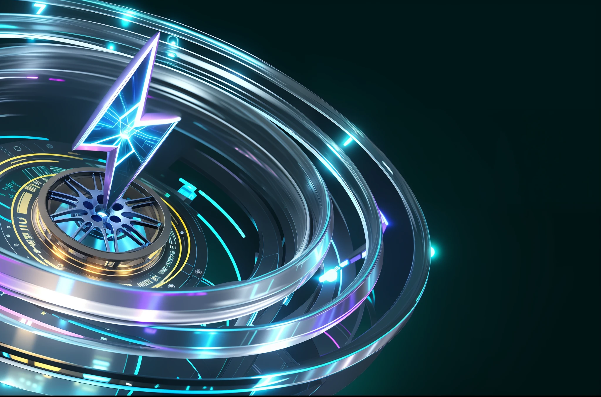 Glass ring close-up with a lot of lights, futuristic ring texture, futuristic light sense, 4K punk wallpaper, amazing wallpaper, 4K HD illustration wallpaper, sci-fi night scene, futuristic portal, digital artwork 4k, sci-fi fantasy desktop wallpaper, futuristic digital art, ring body, teal series, lightning shape clear and clear, glowing contour lightning bolt shape, texture, three-dimensional, ring texture detail