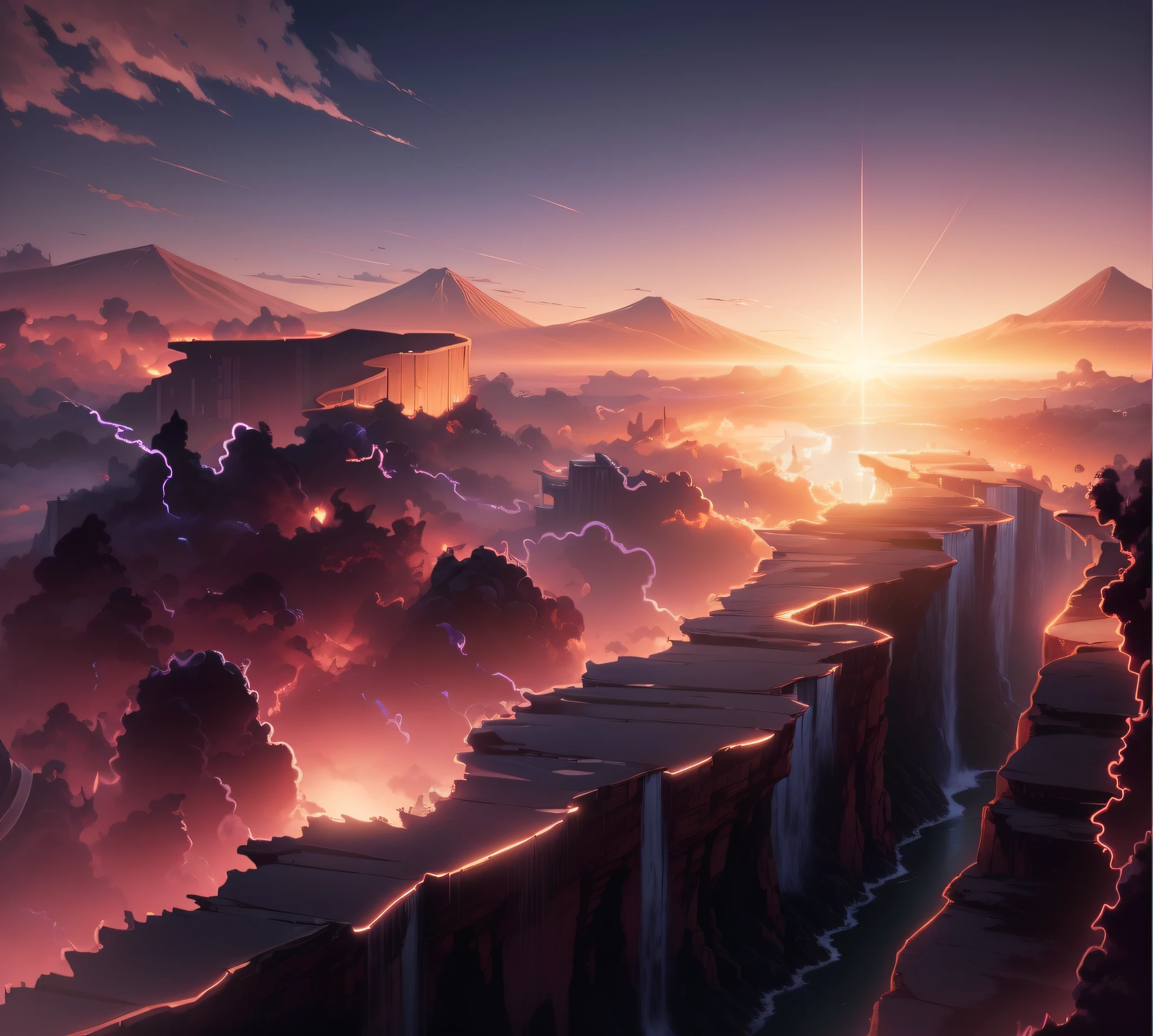 anime scene of a river with a bridge and a sunset, background art, anime landscape, anime background art, anime countryside landscape, anime scenery, background artwork, anime scenery concept art, anime background, official art, beautiful anime scenery, random background scene, canyon background, anime nature, detailed scenery —width 672, anime scene, screenshot from the anime film --auto --s2