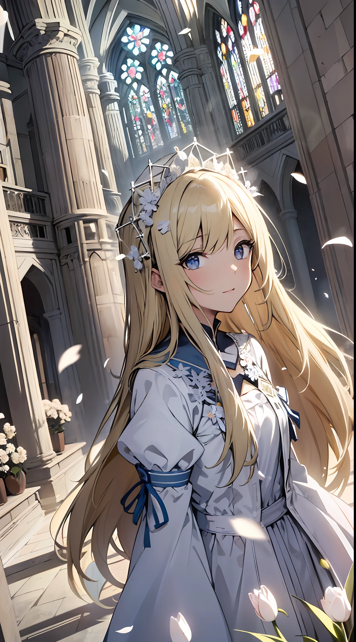 (A beautiful maiden: 1.3), gorgeous dress, light blonde hair, (maidens as the subject), nuns, churches, hallways, stained glass, (white petals), white flowers, fantasy, dreams, smoke particles, (side light), (Tyndall effect: 1.1), glow (masterpiece, flat color, color: 1.0), (best quality: 1.2), (high precision: 1.1), 8k resolution, (detailed detail: 1.1), delicate, perfect light and shadow, clear background, noise reduction, large scene, rococo style
Wait for it to start