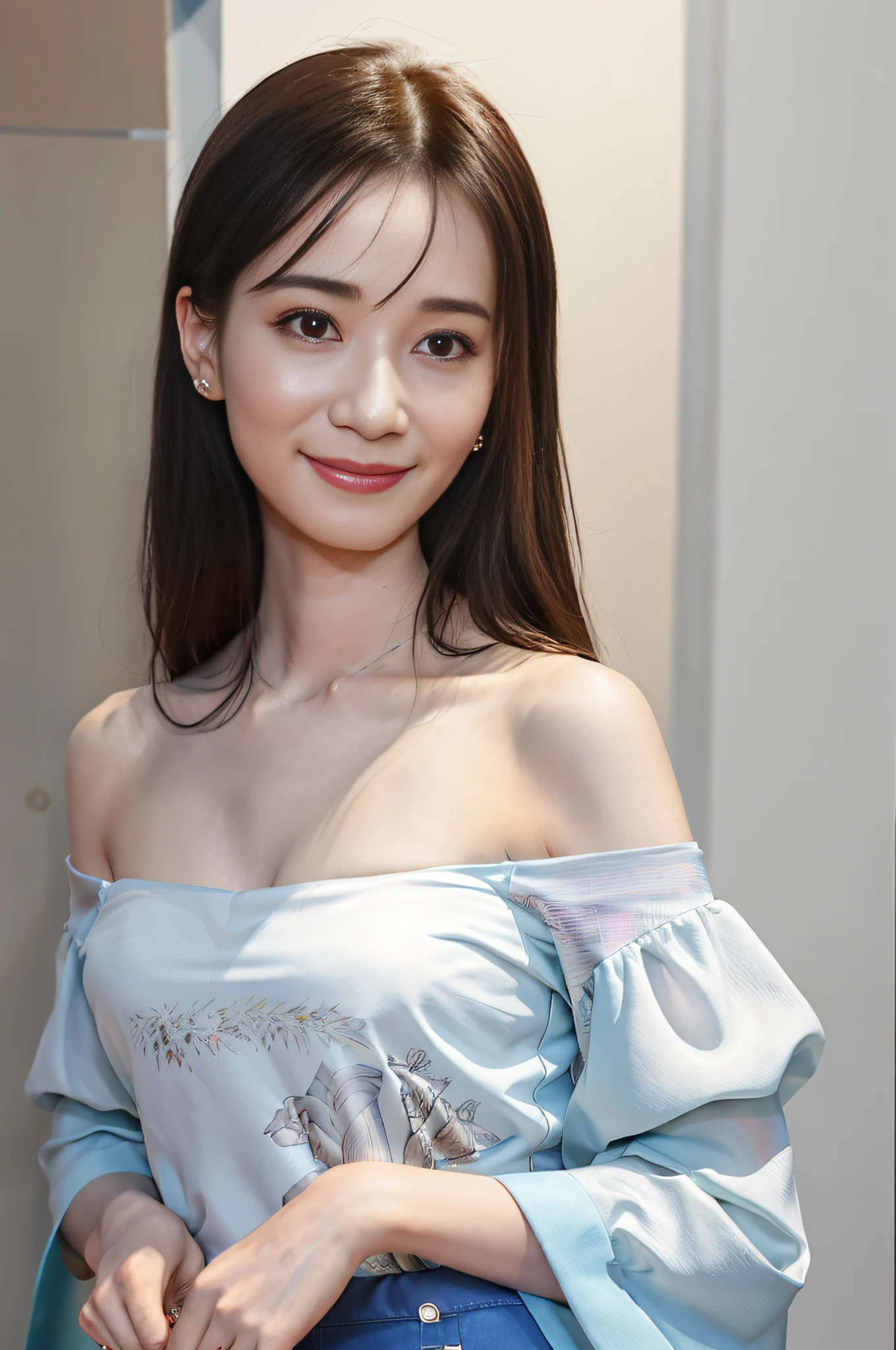 Yang Mi, (hyperreal) , (illustration), (increase resolution), (8K), (extremely detailed), (best illustration), (beautiful detailed eyes), (best quality), (super detailed), (masterpiece), ( wallpaper), (detailed face), solo, 1 girl, looking at the audience, exquisite details, detailed face, in the dark, deep shadow, understated,pureerosfaceace_v1, smile, half,