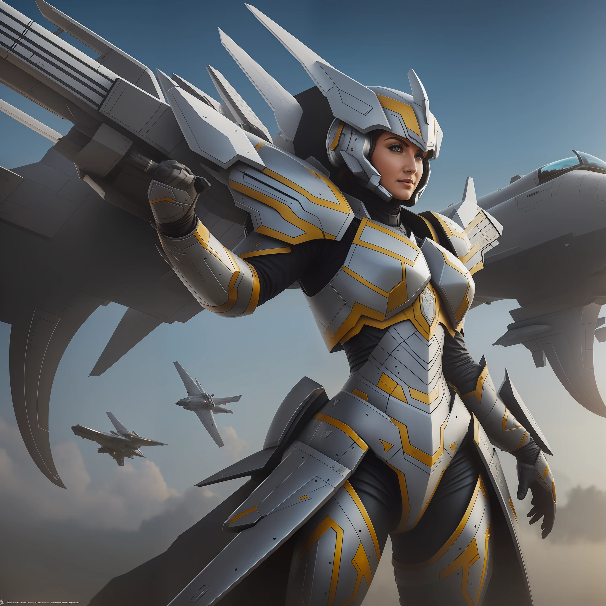 Mulherelinda, with experimental technological armor, based on warjets, with the wings, propellant and weapons of the jet of gerra, 8k, realistic