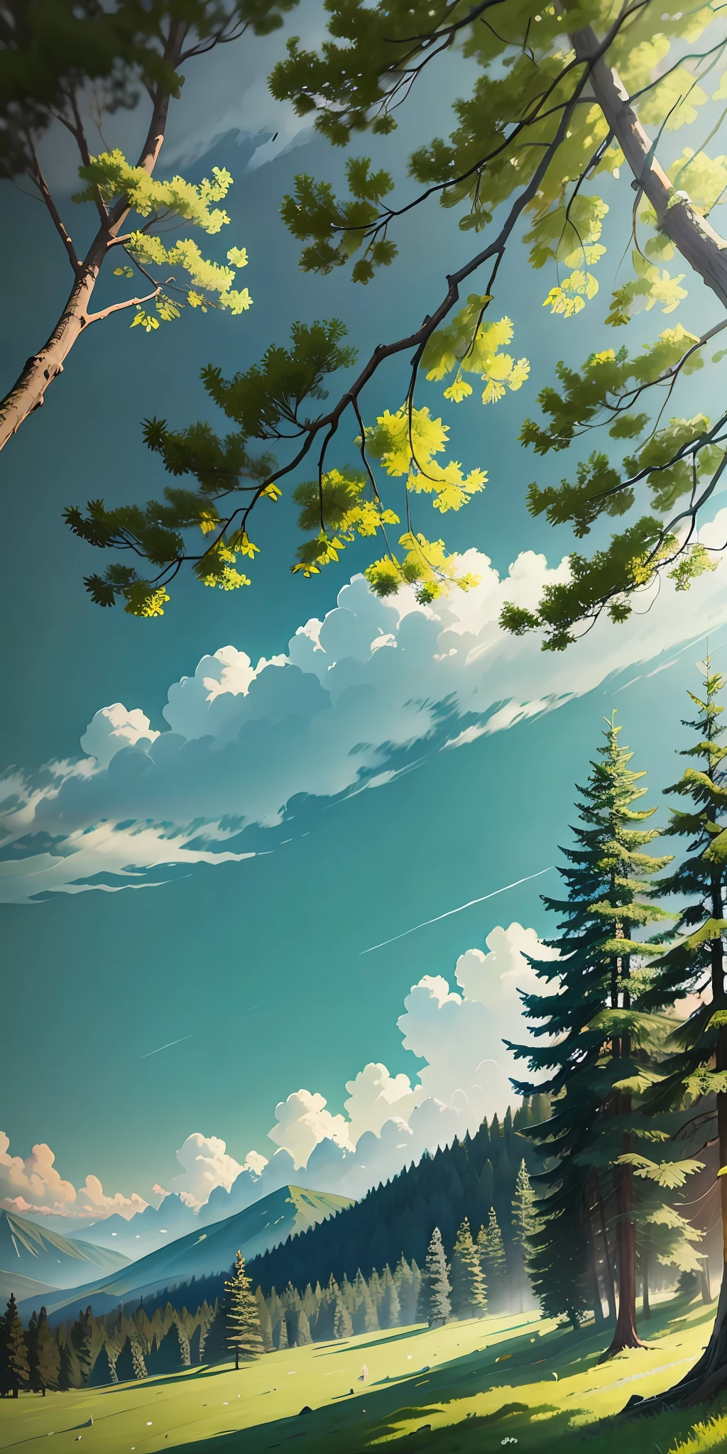 The painting depicts nature in its pristine beauty. In the foreground we see green grass that gently sways in the wind. In the distance you can see mountains covered with snow. The sky is blue and clear, there is not a cloud on it. In the background, you can see a forest that seems endless. The trees are tall and slender, their leaves are bright green. In the forest, you can hear the singing of birds and the rustle of leaves. The picture creates a sense of calm and harmony. It reminds us that nature can be beautiful and majestic, even if it is not always obvious to us.