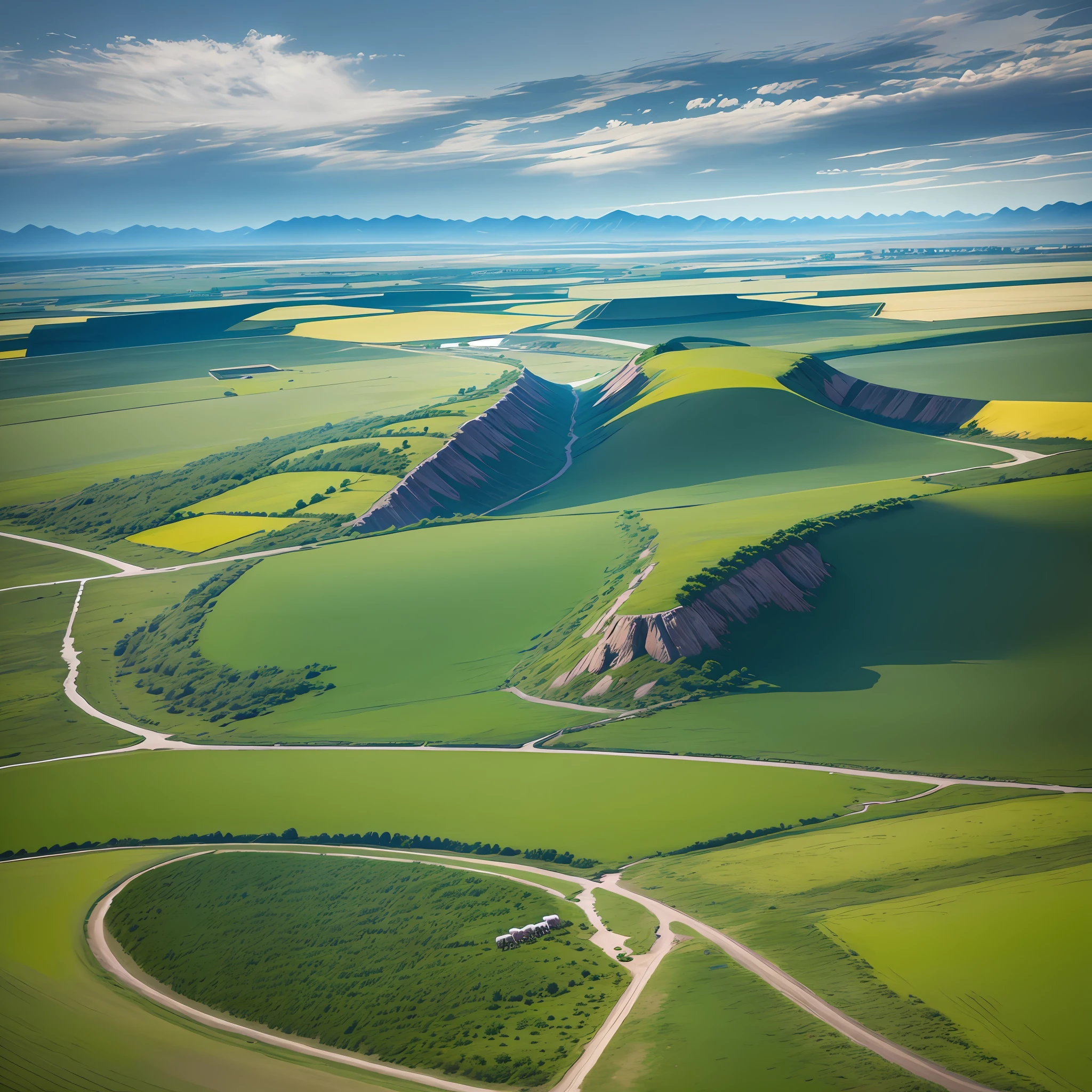 Beautiful landscape, mobile HD wallpaper, real photos under the lens, aerial view, steppe rivers, with cattle and horse fauna, award winning photos, BLN-L24, exposure, high contrast, low saturation, high saturation 8k 3D, F 2.8 lens, aerial view, movie lighting --auto --s2