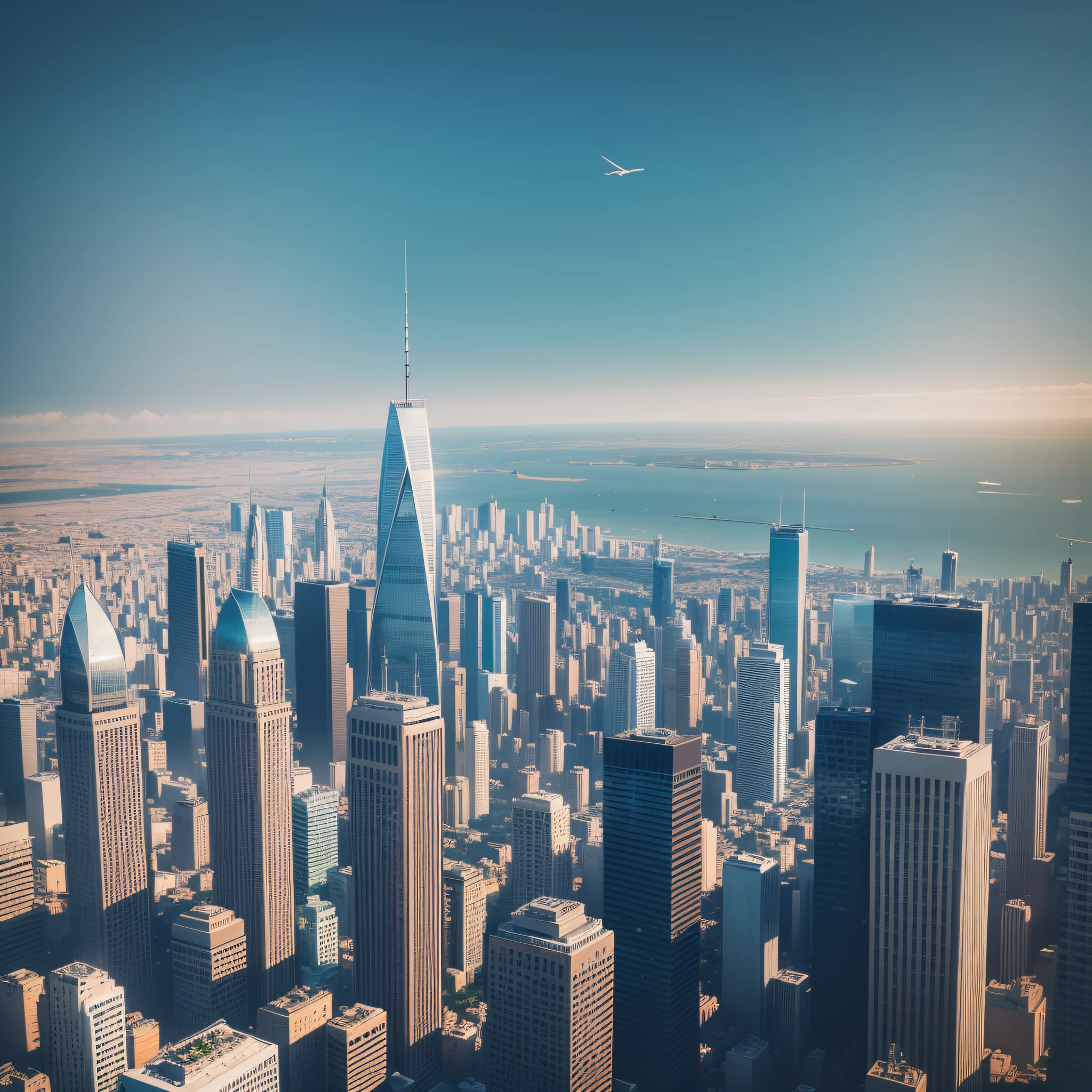 Aerial shot of a bustling city, with skyscrapers and bright lights --auto --s2