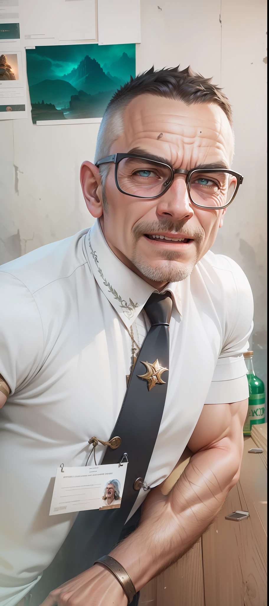 A portrait of me of a laughing, toxic, muscle, gladiator, elder, realistic epic, faded, (((HDR)))), hyperdetailed, cinematic, warm lights, intricate details, muscle