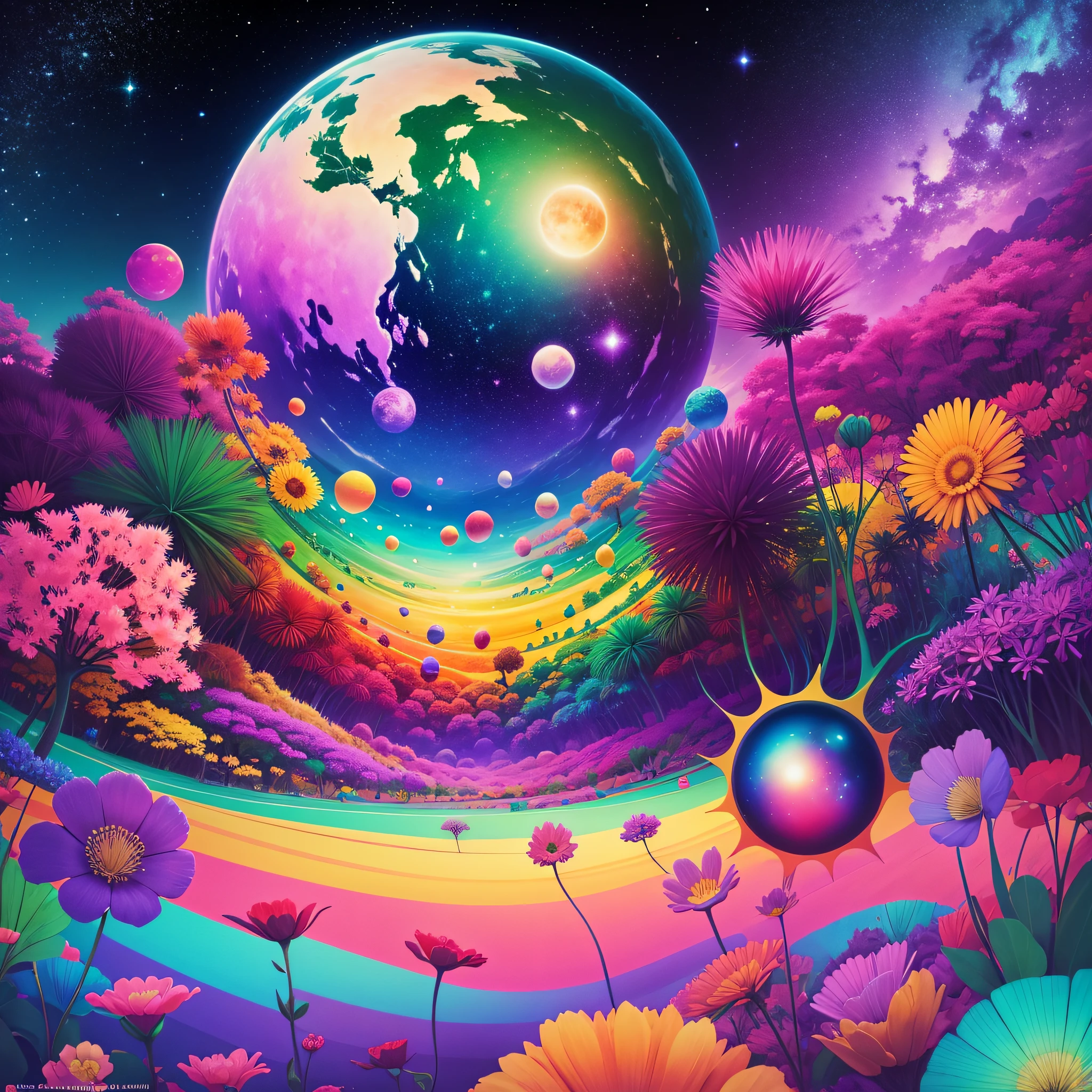 magical planet where everything is vibrant and full of colors where bright trees and flowers --auto --s2