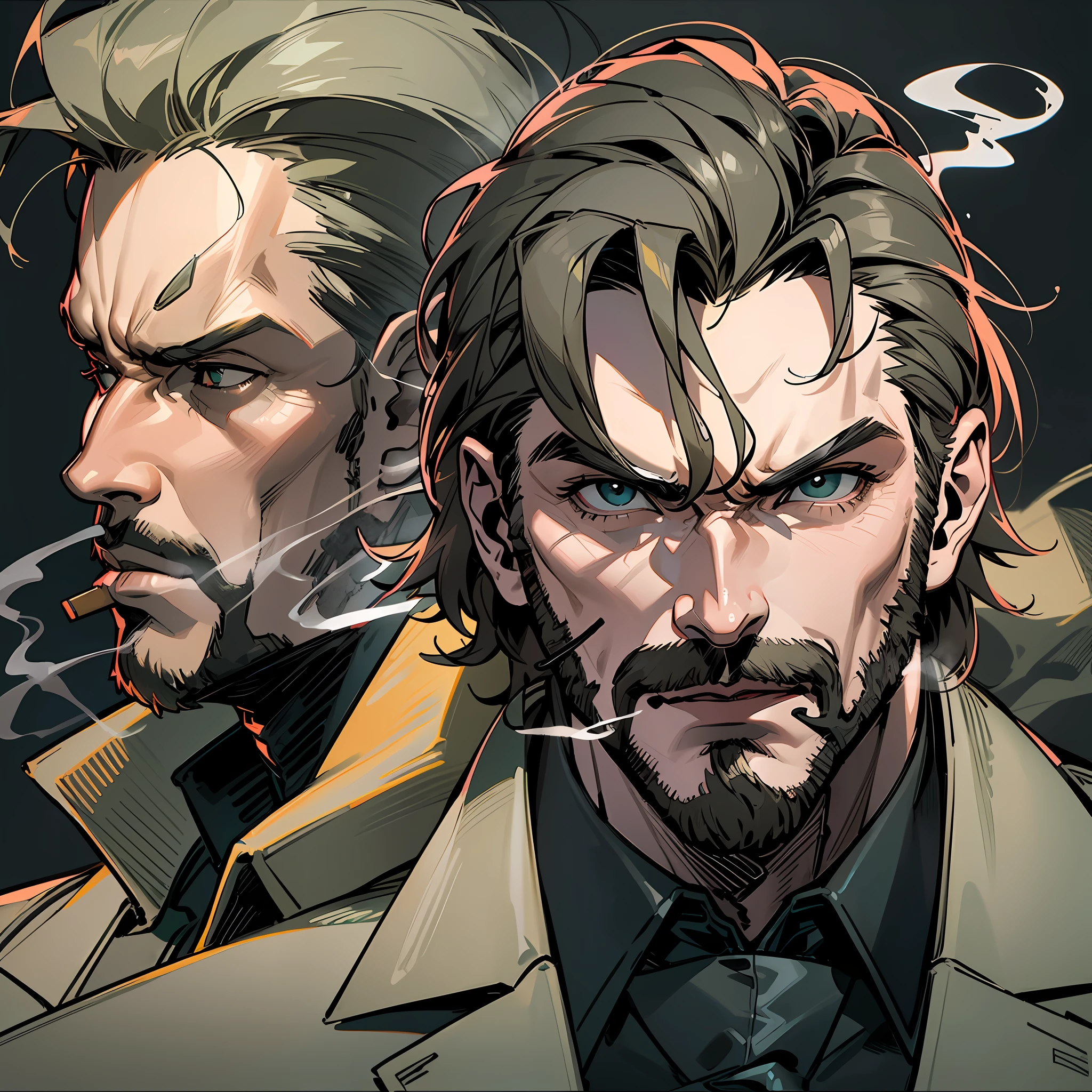 metal gear,metal gear solid,solid snake,metal gear solid solid snake,dark comic art,dark, dark,dark background,suit,business suit,smokie,tuxedo,smoking a cigarette,wearing gloves,black band on forehead --auto --s2