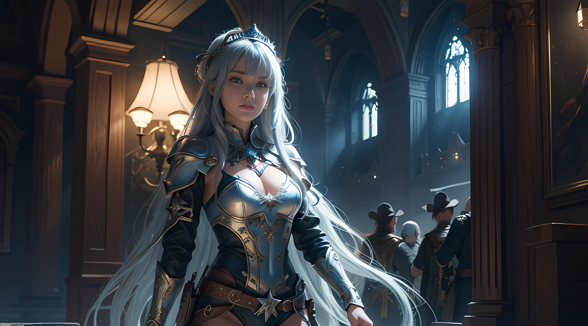 1girls, very detailed depiction of a beautiful fantasy girl in ice crown and ice armor ice, girl with fire crown, fantasy character portrait, fantasy castle looking at the audience, high resolution, superb, 8k wallpaper, very detailed, intricate, unreal engine 5, volumetric lighting, realistic, realistic lighting, cinema, 4k, cinematic lighting, 8k, depth of field, 3d, perfect, award-winning, ultra-detailed, realistic, ultra-realistic, photorealistic lighting, bright light, complex detail, stop motion, super focus, tonemapping, sharp focus, hyper detailed, detailed eyes, eyes focus, (illustration:1.1), highres, (extremely detailed CG unity 8k wallpaper:1.1), (beautiful face:1.15), (cowboy_shot:1.5), torino_ style (nixeu_soft :0.8), (nixeu_white:0.8),