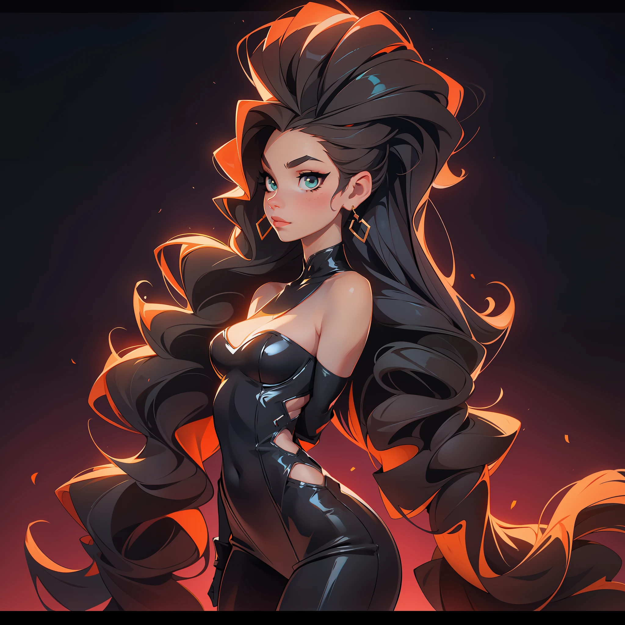 In a vibrant club scene, a group of toon-style girls, each more distinctive than the last, come alive. Their style is bold and provocative, but tastefully so. They're dressed in fashionable, sexy outfits, each ensemble perfectly suited to the personality of the girl wearing it.
The first girl is a fiery redhead, her hair cascading in waves down her back. She wears a black leather mini-dress, the material clinging to her hourglass figure. The plunging neckline and the thigh-high slit add an edge to her look, making her the embodiment of daring sensuality.
Next to her stands a blonde with a pixie cut, her mysterious, smoky eyes accentuated by her elegant, backless gown. The dress, shimmering under the club lights, hugs her slender frame, highlighting her athletic build. Her allure is less overt, but equally captivating.
A brunette with a sultry smile and expressive eyes stands out in a shimmering gold cocktail dress. The dress fits her like a glove, its low back and subtle sheerness giving it a sexy edge. Her tall, strappy heels add to her fierce aura.
Finally, a girl with stunning emerald eyes is dressed in a sleek, skin-tight jumpsuit that leaves little to the imagination. Its deep v-neck cut and high waist pants accentuate her curves, and she carries it off with the confidence of a true diva.
Each girl exudes an aura of self-assured sexiness, their outfits enhancing their individual beauty. This group is not only dressed to impress, but they also own their sexiness, comfortable and proud in their own skin. The scene is tastefully provocative, each character perfectly depicted in the unique, toon style.