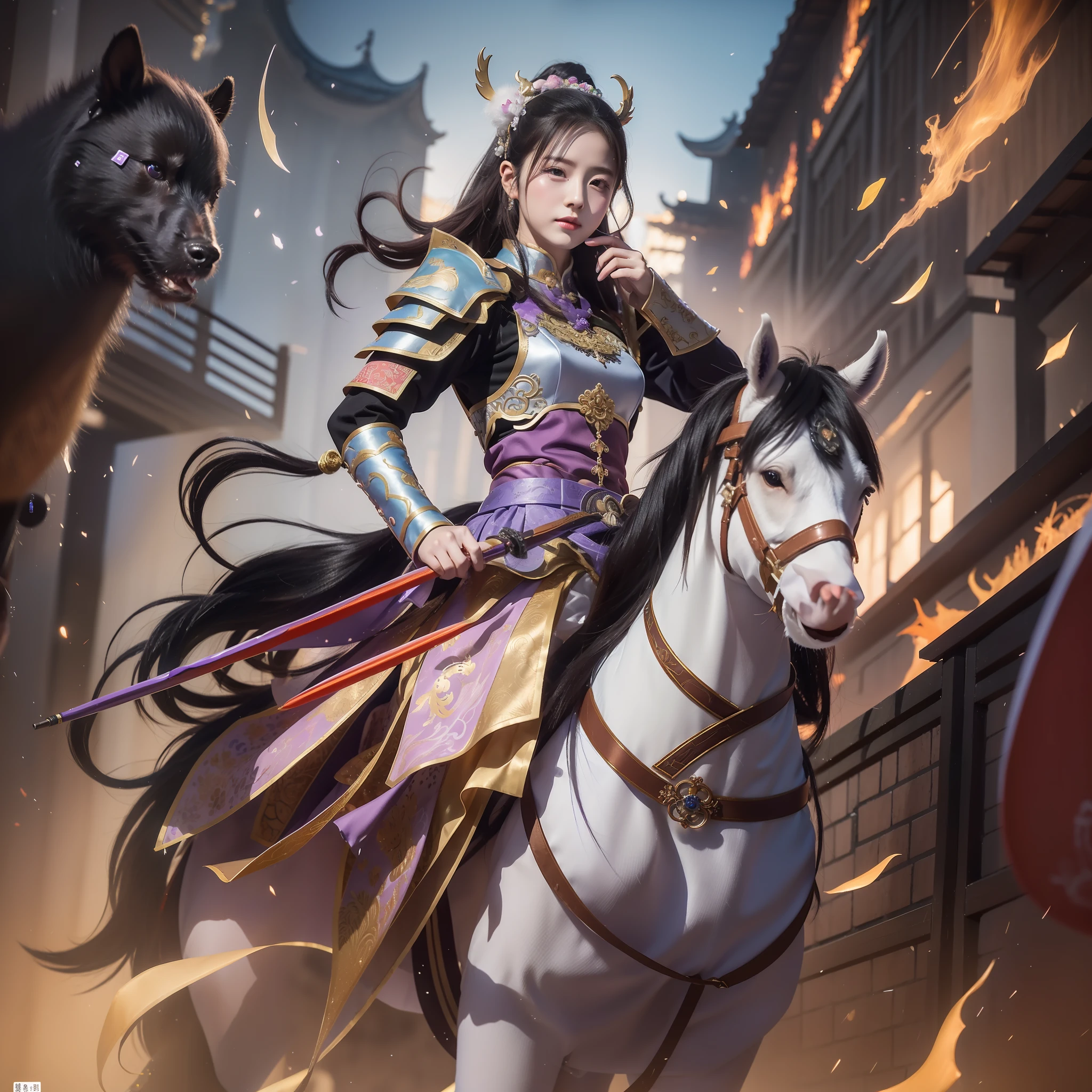 Yun Lin of women in white and purple costumes, inspired by Ju Yan, inspired by Li Meiju, inspired by Guo Chun, inspired by Puhua, inspired by Wu Zuoren, Bian Liang, inspired by Wu Li, Pingse Jinyao, inspired by Zhou Fang, inspired by Li Tang, g Liulian art style