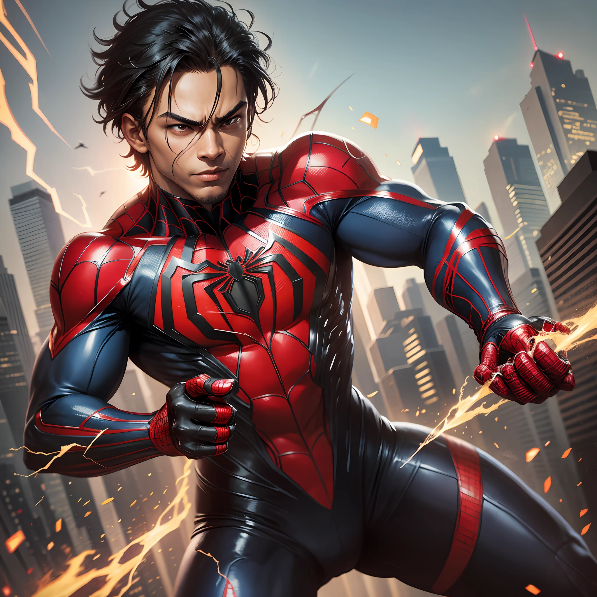 Spiderman, Black and Red costume, red and black lightning powers --auto --s2