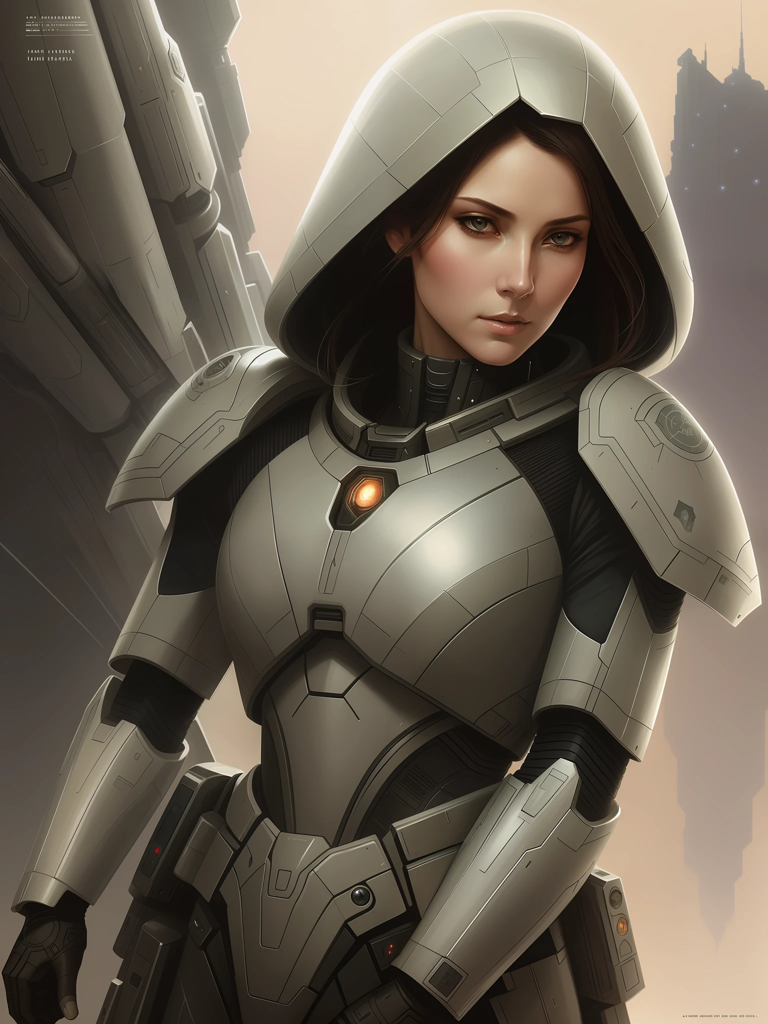 Female face, female, dressed in scifi military uniform and armor, intricate, elegant, highly detailed, digital painting, artstation, concept art, soft and sharp focus, illustration, art by H R Giger and Greg Rutkowski and Alphonse Mucha, beautiful dramatic lighting, space, Mars