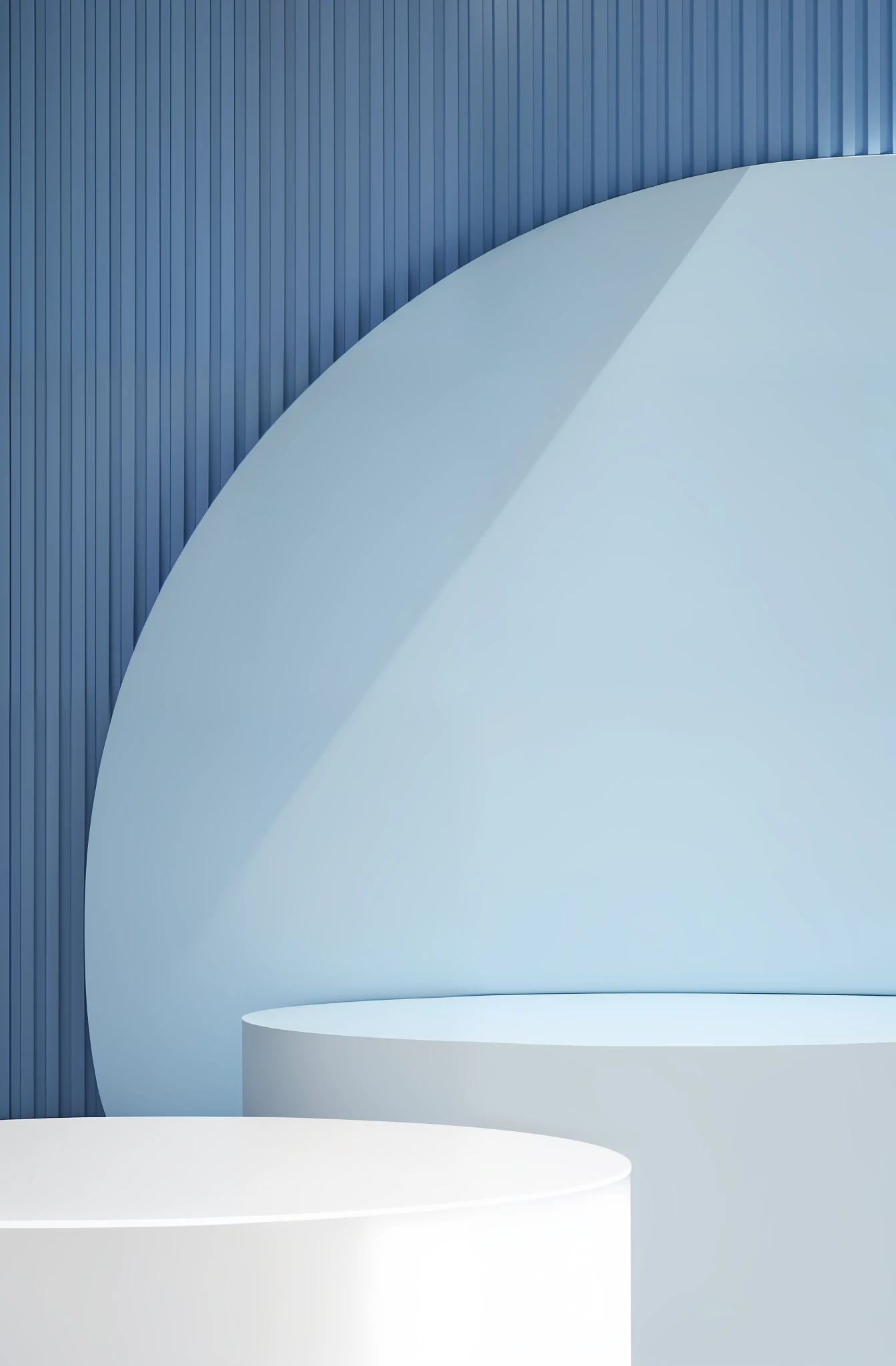 a close up of a white pedestal in a blue room, blue backgroung, blue wall, blue backdrop, solid background, with a blue background, rounded architecture, blue walls, glossy surface, minimalist background, minimal background, stage background, wrapped blue background, minimalist composition, curved lines, background(solid), brightly lit blue room, well contoured smooth fair walls --auto --s2