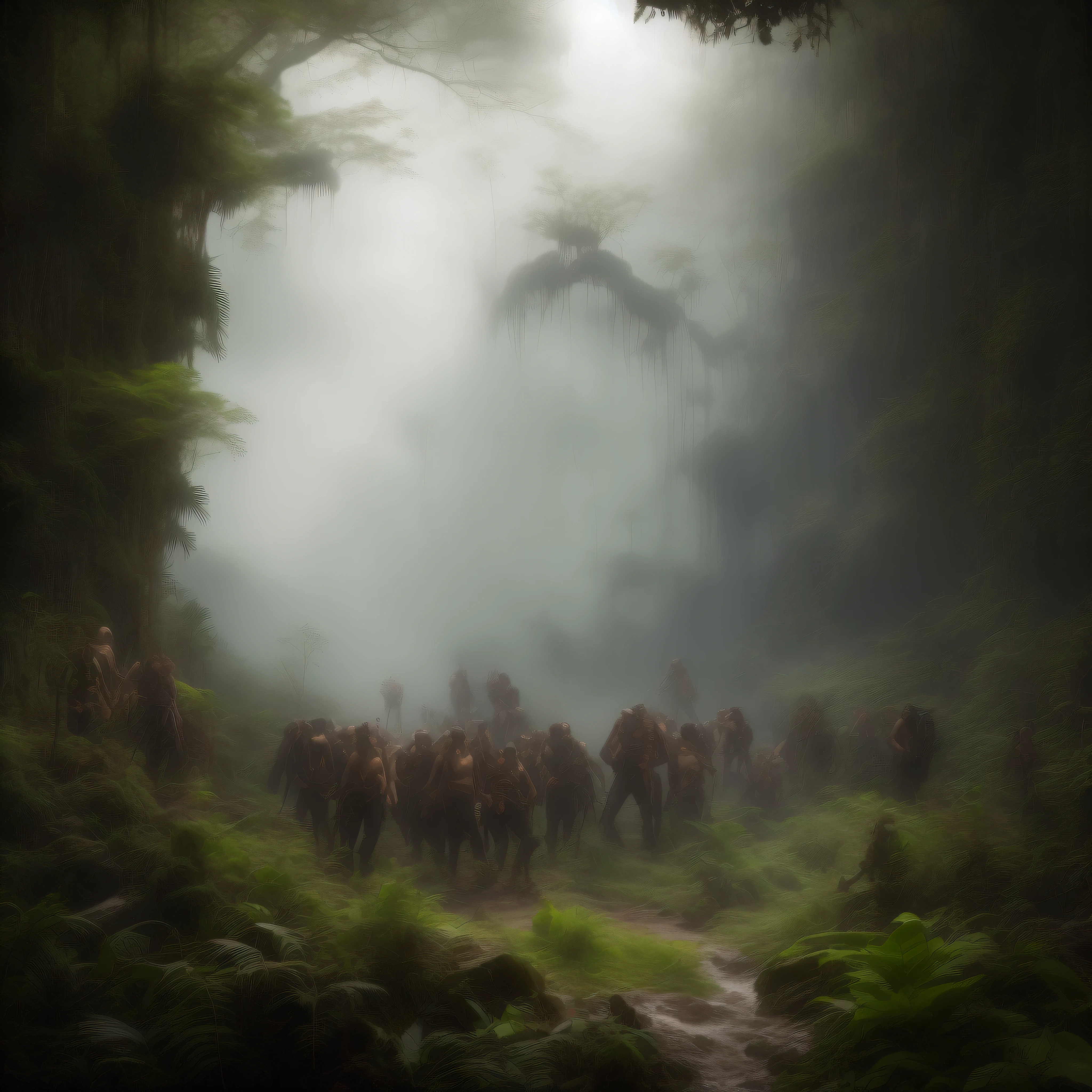 SDArt mds A lot of wild people in the dense jungle