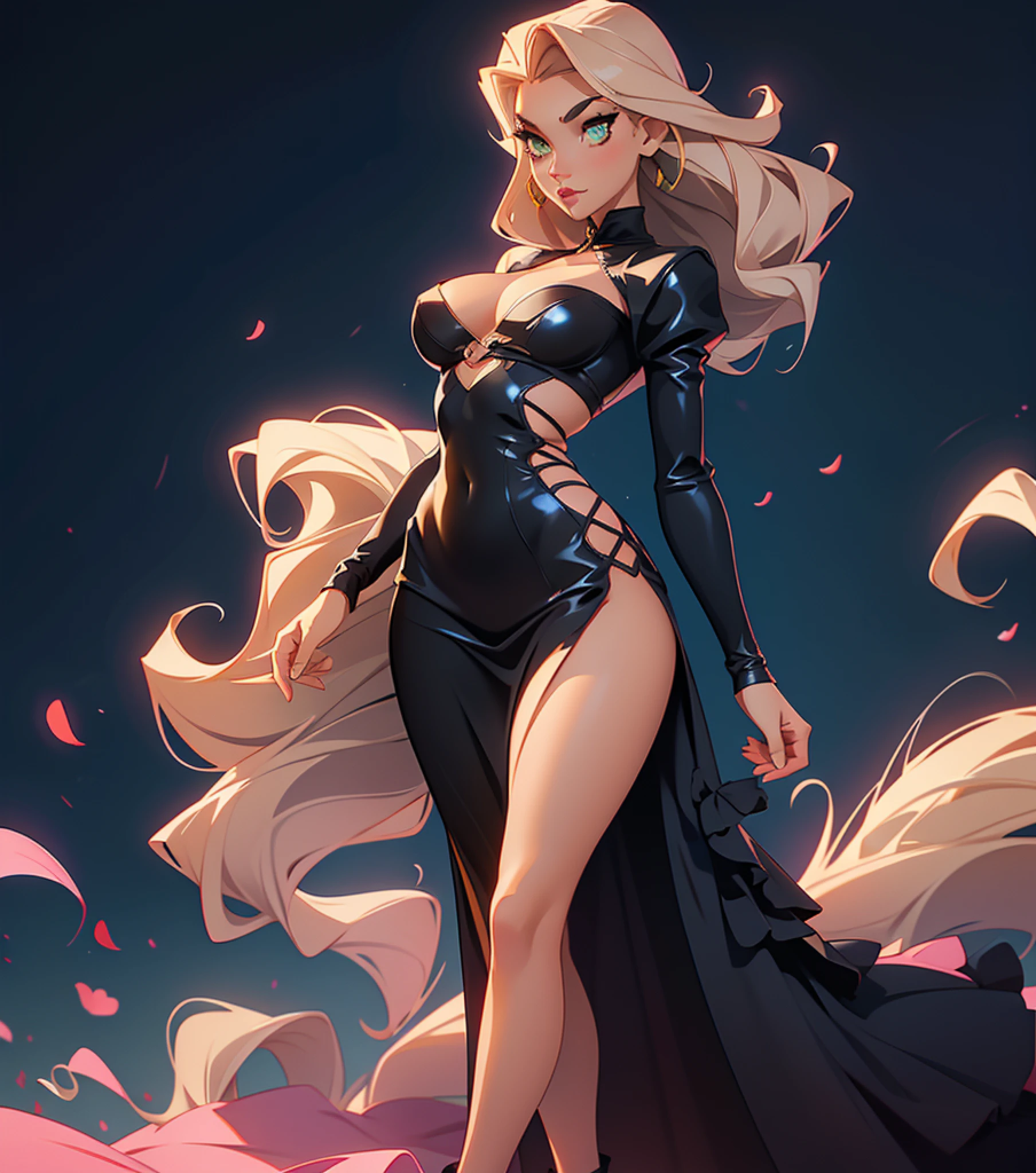 In a vibrant club scene, a group of toon-style girls, each more distinctive than the last, come alive. Their style is bold and provocative, but tastefully so. They're dressed in fashionable, sexy outfits, each ensemble perfectly suited to the personality of the girl wearing it.
The first girl is a fiery redhead, her hair cascading in waves down her back. She wears a black leather mini-dress, the material clinging to her hourglass figure. The plunging neckline and the thigh-high slit add an edge to her look, making her the embodiment of daring sensuality.
Next to her stands a blonde with a pixie cut, her mysterious, smoky eyes accentuated by her elegant, backless gown. The dress, shimmering under the club lights, hugs her slender frame, highlighting her athletic build. Her allure is less overt, but equally captivating.
A brunette with a sultry smile and expressive eyes stands out in a shimmering gold cocktail dress. The dress fits her like a glove, its low back and subtle sheerness giving it a sexy edge. Her tall, strappy heels add to her fierce aura.
Finally, a girl with stunning emerald eyes is dressed in a sleek, skin-tight jumpsuit that leaves little to the imagination. Its deep v-neck cut and high waist pants accentuate her curves, and she carries it off with the confidence of a true diva.
Each girl exudes an aura of self-assured sexiness, their outfits enhancing their individual beauty. This group is not only dressed to impress, but they also own their sexiness, comfortable and proud in their own skin. The scene is tastefully provocative, each character perfectly depicted in the unique, toon style.