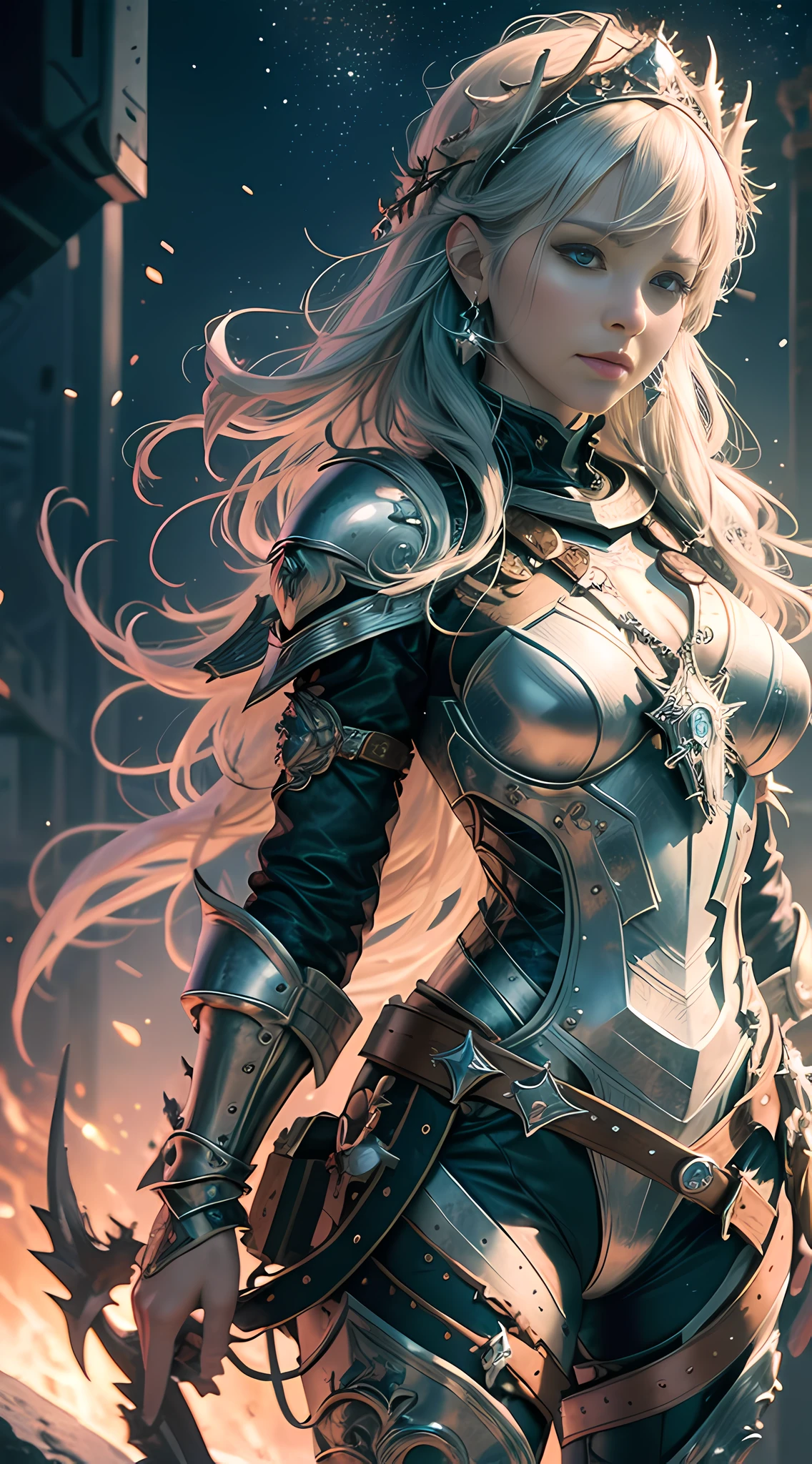 1girls, very detailed depiction of a beautiful fantasy girl in ice crown and ice armor ice, girl with fire crown, fantasy character portrait, fantasy castle looking at the audience, high resolution, superb, 8k wallpaper, very detailed, intricate, unreal engine 5, volumetric lighting, realistic, realistic lighting, cinema, 4k, cinematic lighting, 8k, depth of field, 3d, perfect, award-winning, ultra-detailed, realistic, ultra-realistic, photorealistic lighting, bright light, complex detail, stop motion, super focus, tonemapping, sharp focus, hyper detailed, detailed eyes, eyes focus, (illustration:1.1), highres, (extremely detailed CG unity 8k wallpaper:1.1), (beautiful face:1.15), (cowboy_shot:1.5), torino_ Style (nixeu_soft:0.8), (nixeu_white:0.8), (appropriate posture)