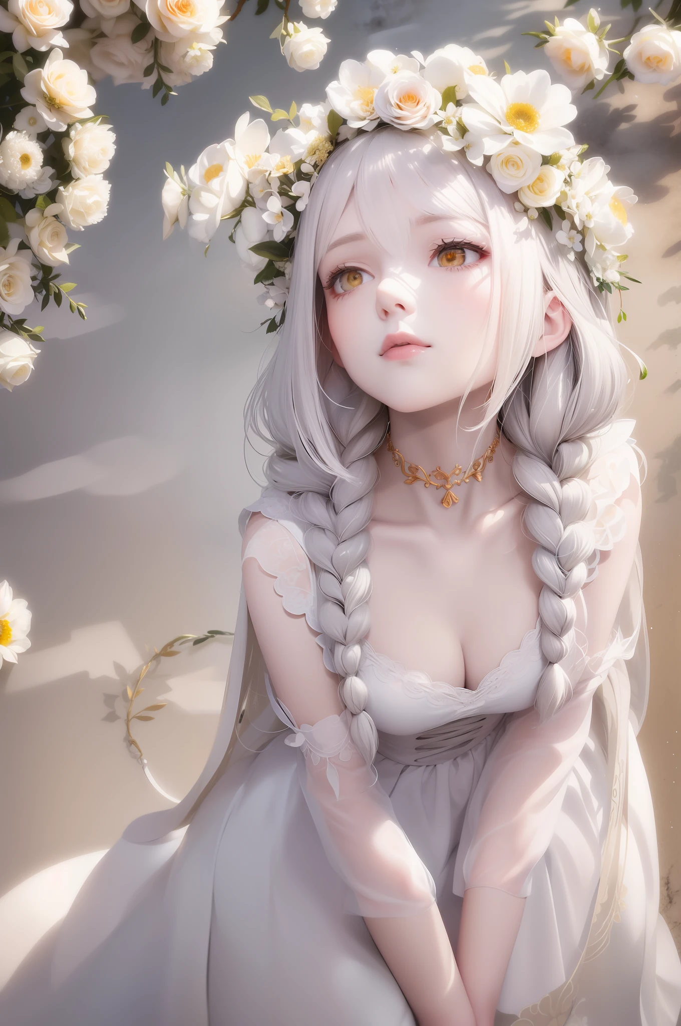 White roses bloom