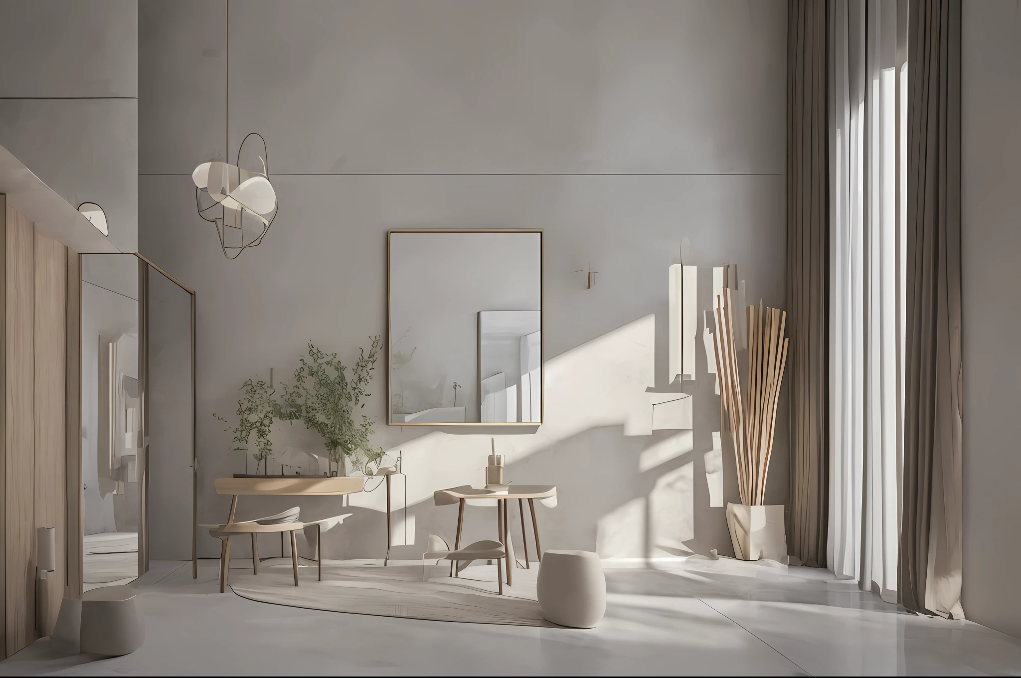 Masterpiece, perfect composition, western interior, realistic rendering, minimalist and low luxury, Morandi style, 3D rendering, lighting, high rendering, fully detailed rendering,