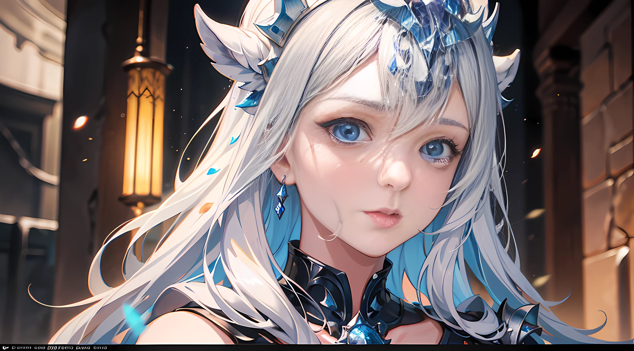 1girls, very detailed depiction of a beautiful fantasy girl in ice crown and ice armor ice, girl with fire crown, fantasy character portrait, fantasy castle looking at the audience, high resolution, superb, 8k wallpaper, very detailed, intricate, unreal engine 5, volumetric lighting, realistic, realistic lighting, cinema, 4k, cinematic lighting, 8k, depth of field, 3d, perfect, award-winning, ultra-detailed, realistic, ultra-realistic, photorealistic lighting, bright light, complex detail, stop motion, super focus, tonemapping, sharp focus, hyper detailed, detailed eyes, eyes focus, (illustration:1.1), highres, (extremely detailed CG unity 8k wallpaper:1.1), (beautiful face:1.15), (cowboy_shot:1.5), torino_ Style (nixeu_soft:0.8), (nixeu_white:0.8), (appropriate posture)