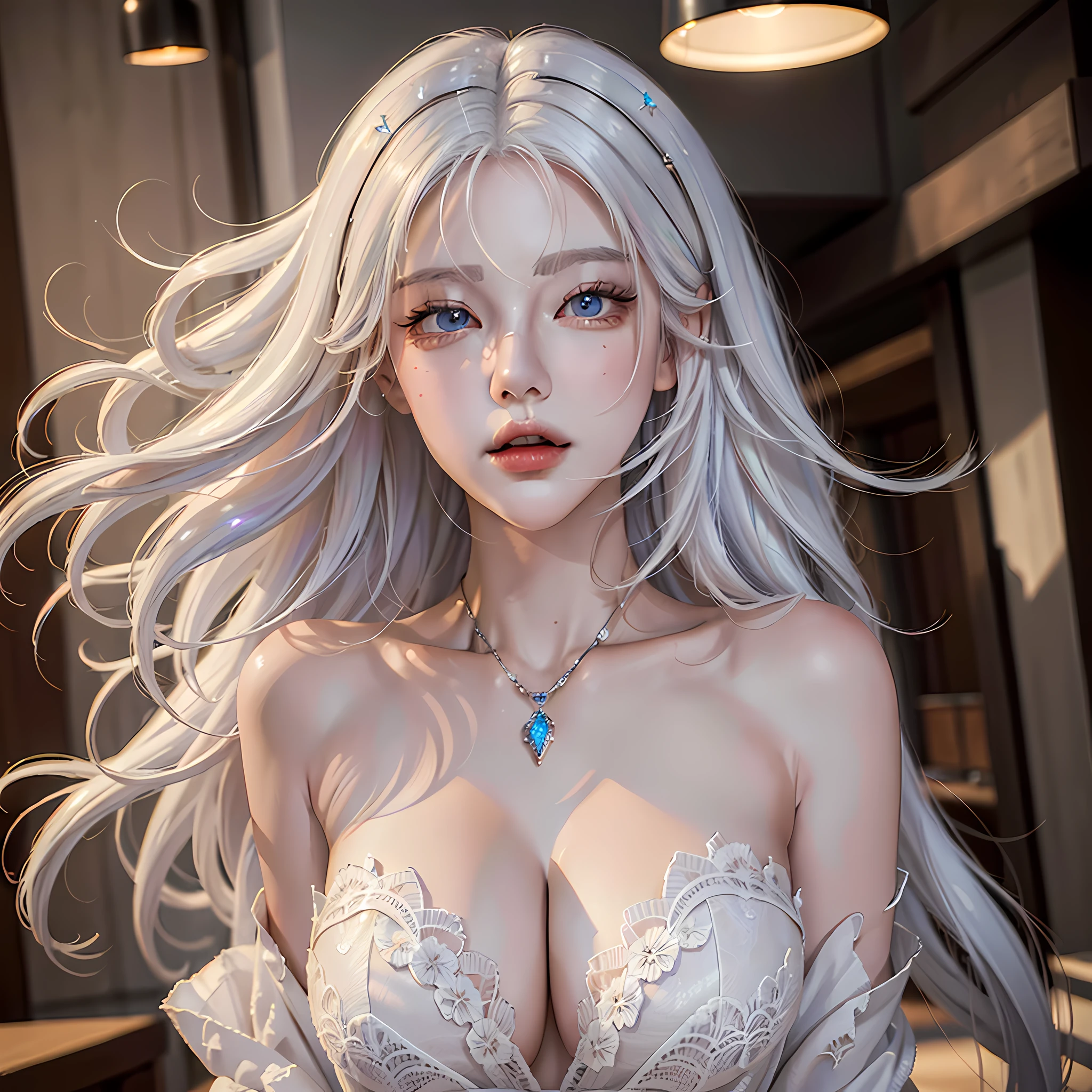 best quality, masterpiece, super high resolution, (reality:1.5), art, original photo, dynamic lighting, high resolution, sharp focus, depth of field, medium chest, masterpiece, best quality, super detailed, illustration, white hair and super detailed face, high quality face, upper body,