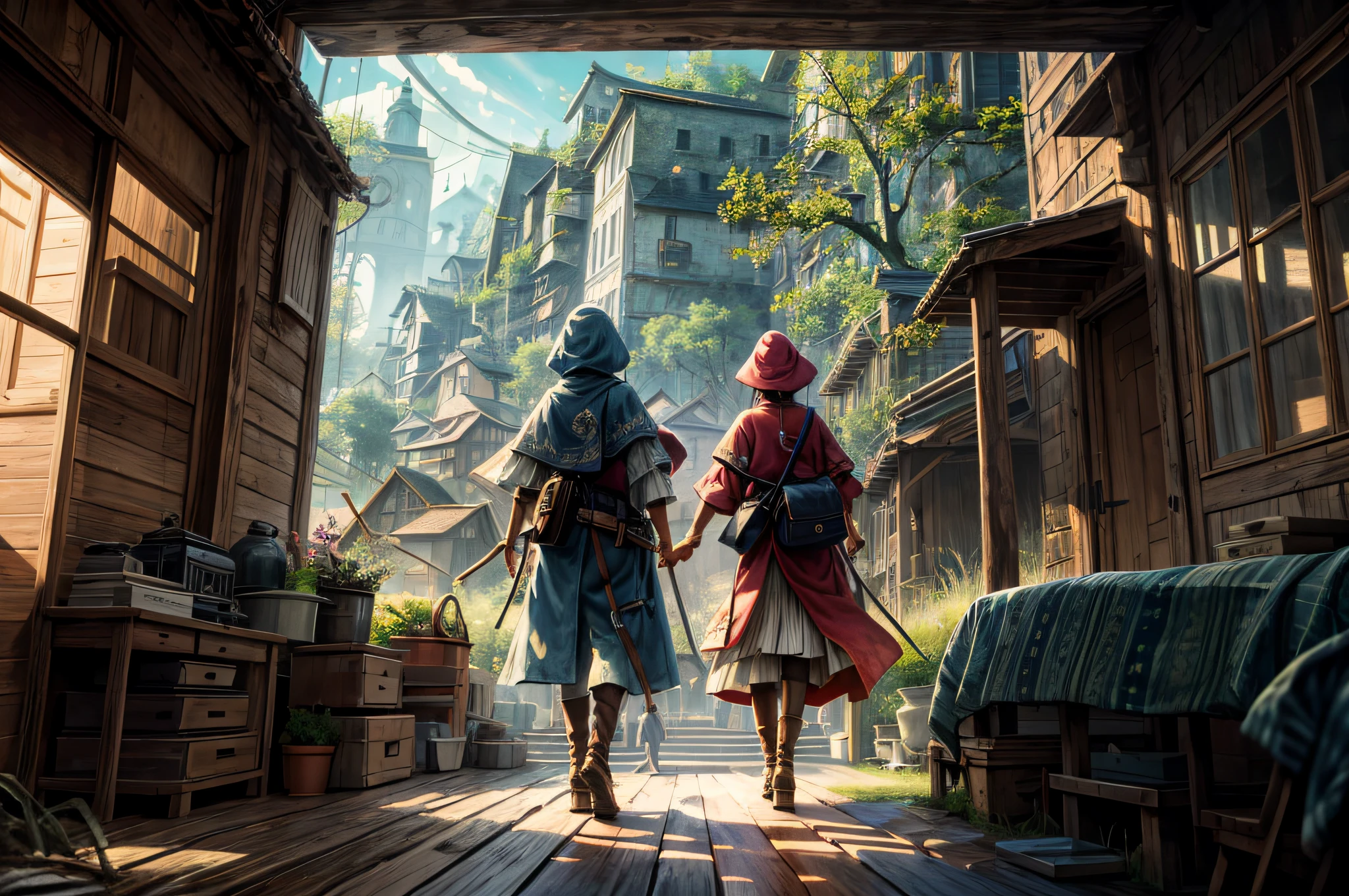 official art, unity 8k wallpaper, ultra detailed, beautiful and aesthetic, masterpiece, best quality, atmospheric, modernism oil painting, tree-top village, room light,