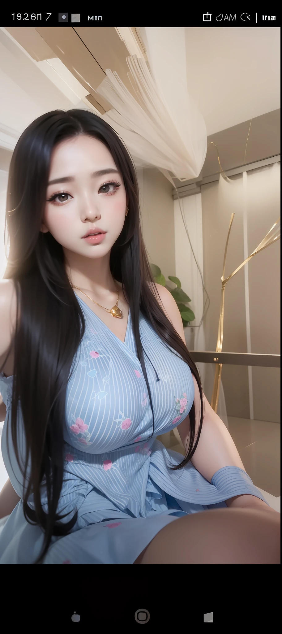 beautiful female k-pop idol, gigantic breasts, huge cleavage, her face is visible, close-up portrait, shot on sony a1, 85mm F/1. 4 ISO 100, medium format, 45 megapixel, studio lighting, softbox, high shutter speed flash photography, award-winning photograph with golden ratio composition, look at viewer