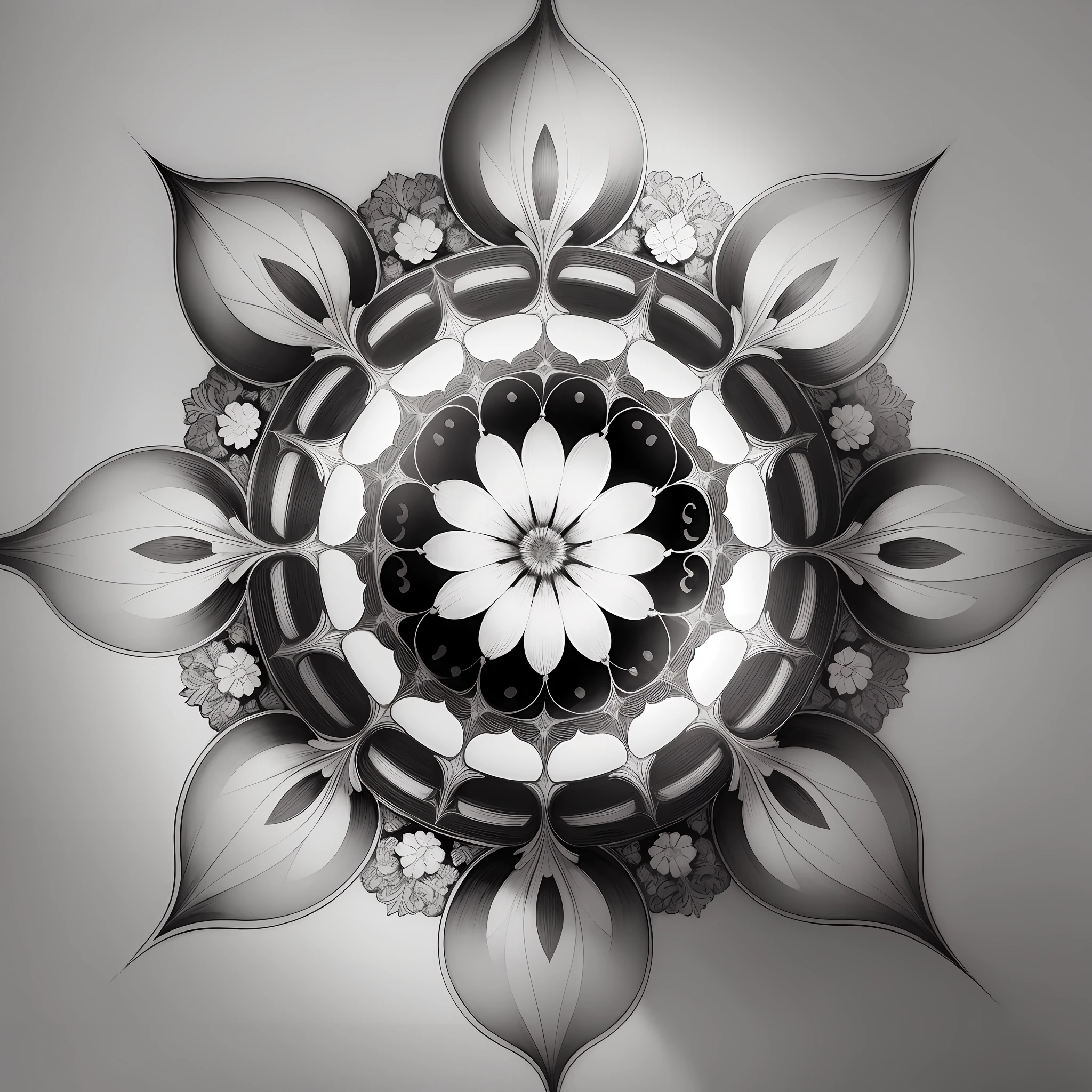 White background, line drawing flowers, line drawing, monochrome, baroque, fine petals, lines --auto --s2