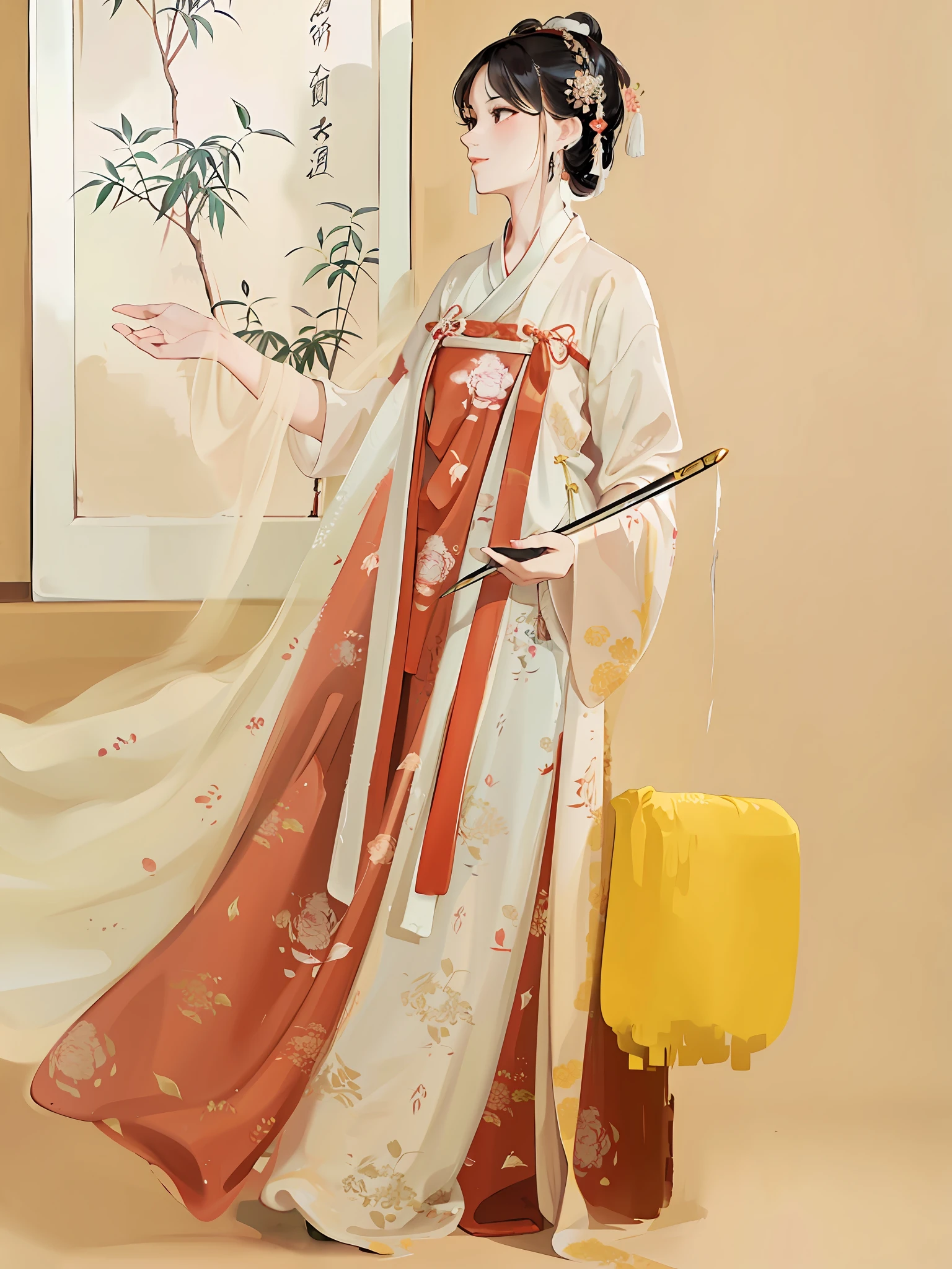 arafed woman in a traditional chinese dress holding a sword, hanfu, white hanfu, wearing ancient chinese clothes, tang dynasty, inspired by Tang Di, traditional chinese clothing, palace ， a girl in hanfu, ancient chinese princess, with acient chinese clothes, wearing a luxurious silk cloak, beautiful render of tang dynasty, chinese costume