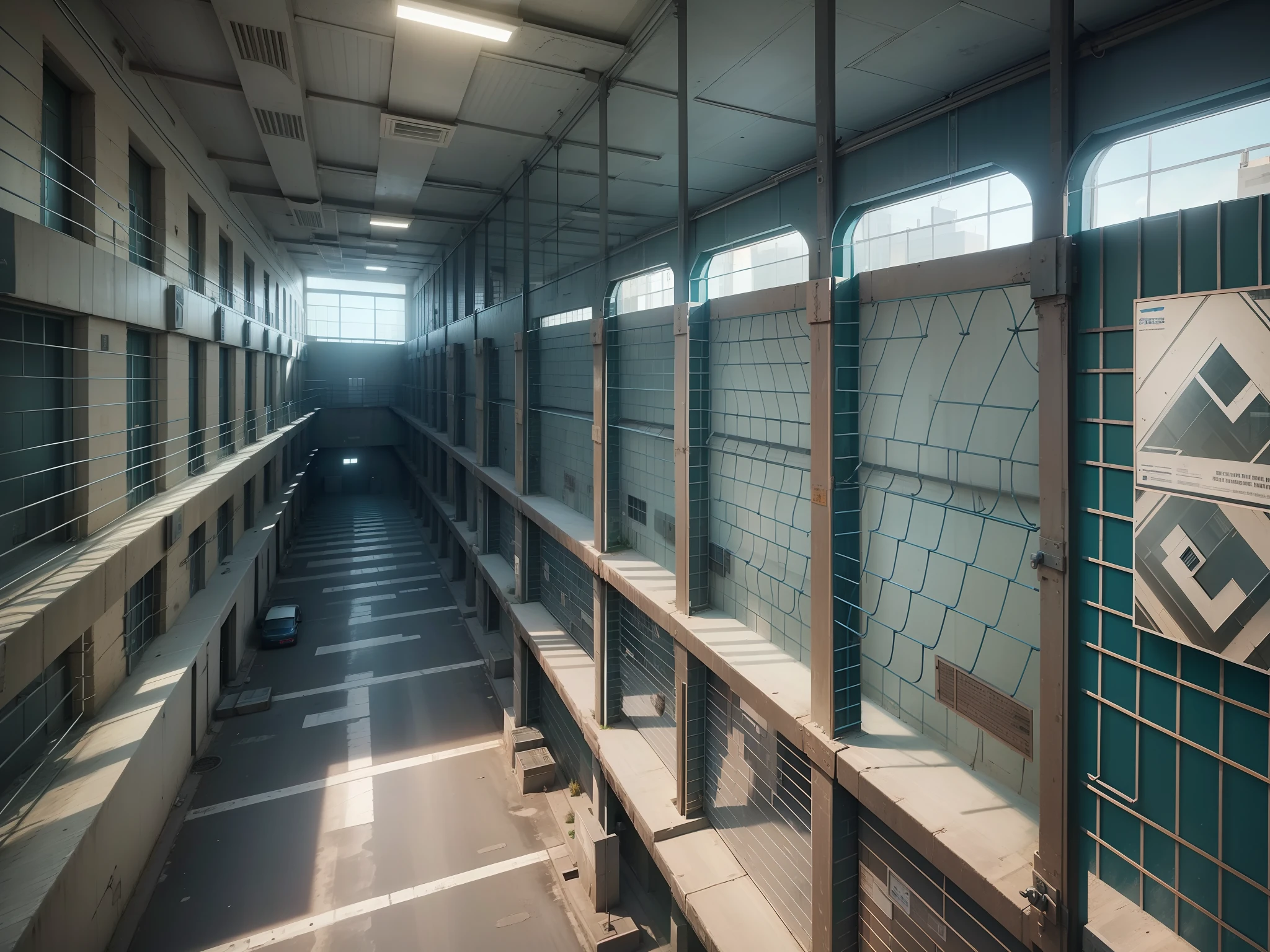 Cells, prisoners, walls, iron gates, bars, patrolling police, surveillance cameras, fences, prison signs, ray tracing, three sided view, from above, UHD, anatomically correct, masterpiece, ccurate, super detail, best quality, 8k --auto --s2