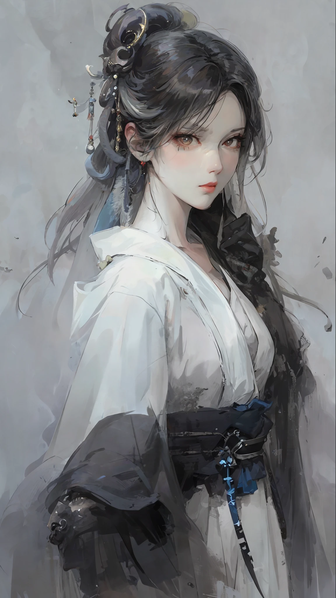 a close up of a woman with white hair and a white mask, beautiful character painting, guweiz, artwork in the style of guweiz, white haired deity, by Yang J, epic exquisite character art, stunning character art, by Fan Qi, by Wuzhun Shifan, guweiz on pixiv artstation