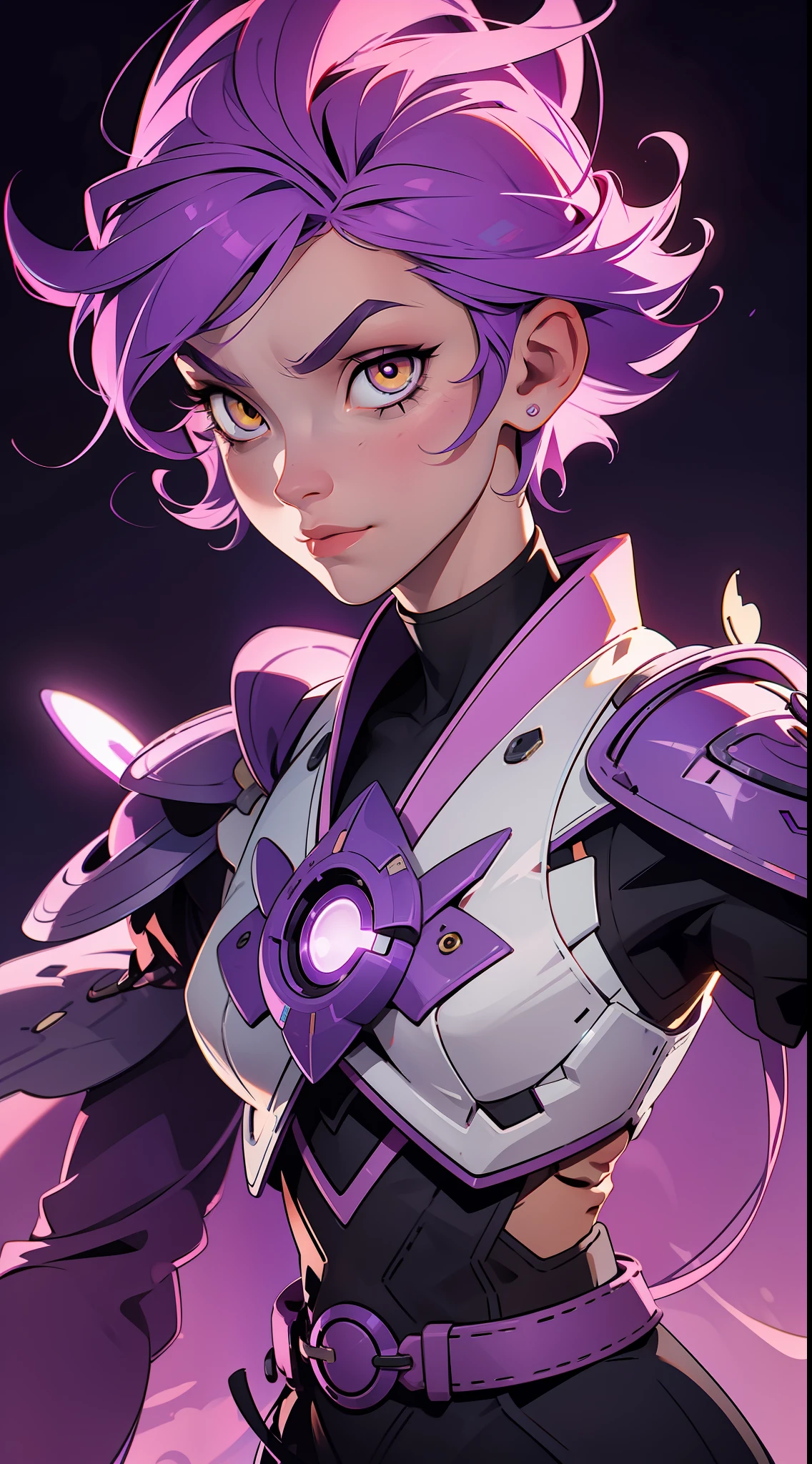 "A brilliant and eccentric inventor with short purple hair and bright yellow eyes, who creates amazing technology to change the world"