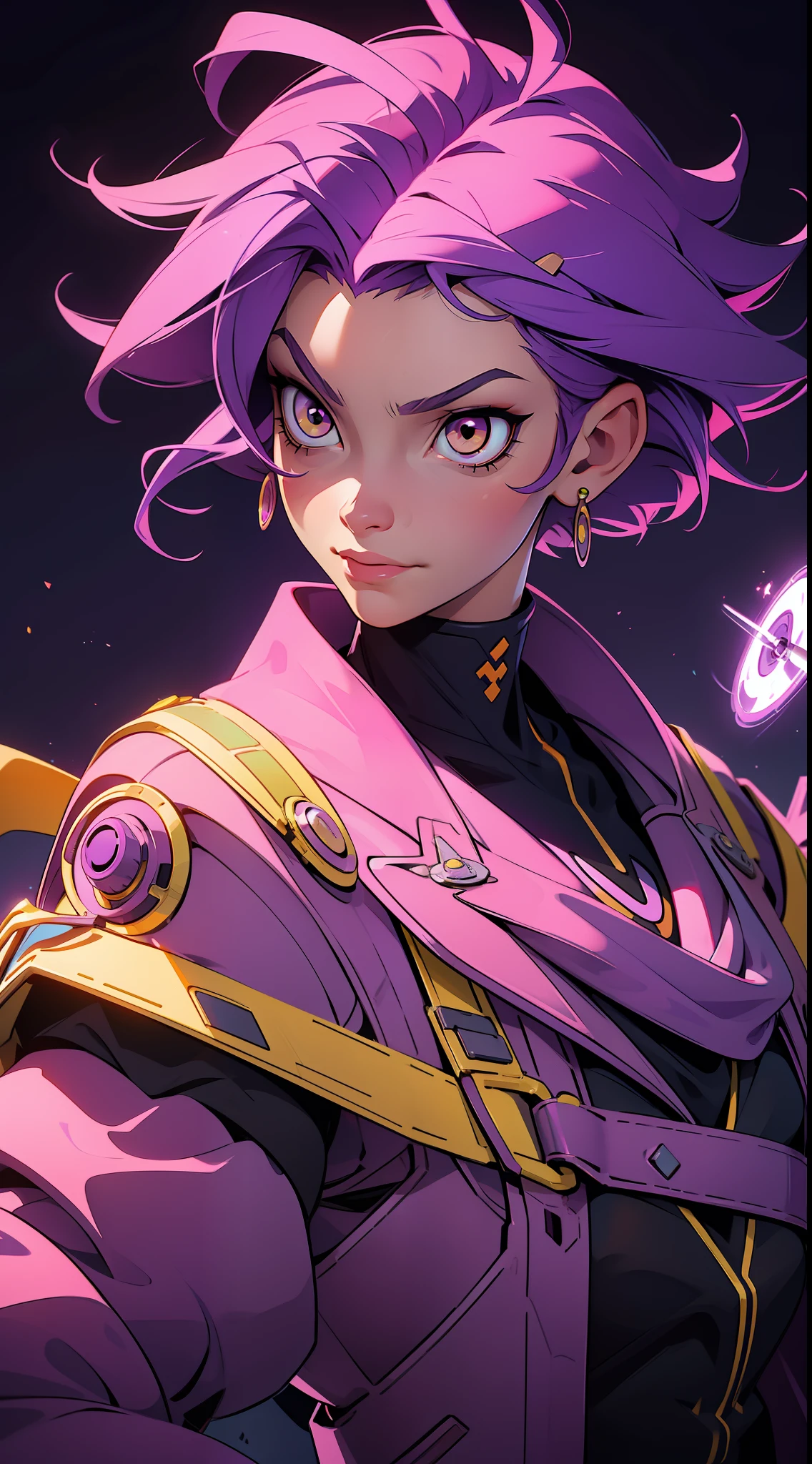 "A brilliant and eccentric inventor with short purple hair and bright yellow eyes, who creates amazing technology to change the world"