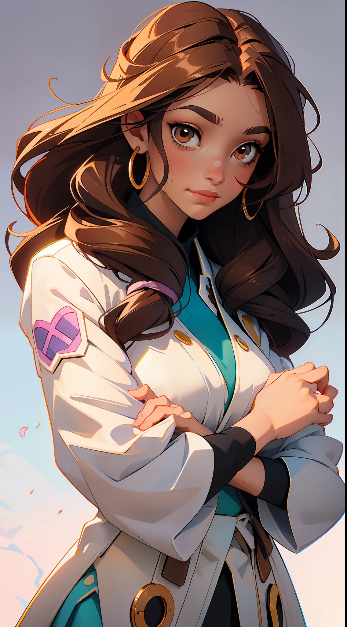 "A kind and compassionate healer with long brown hair and gentle brown eyes, who dedicates their life to helping others"
