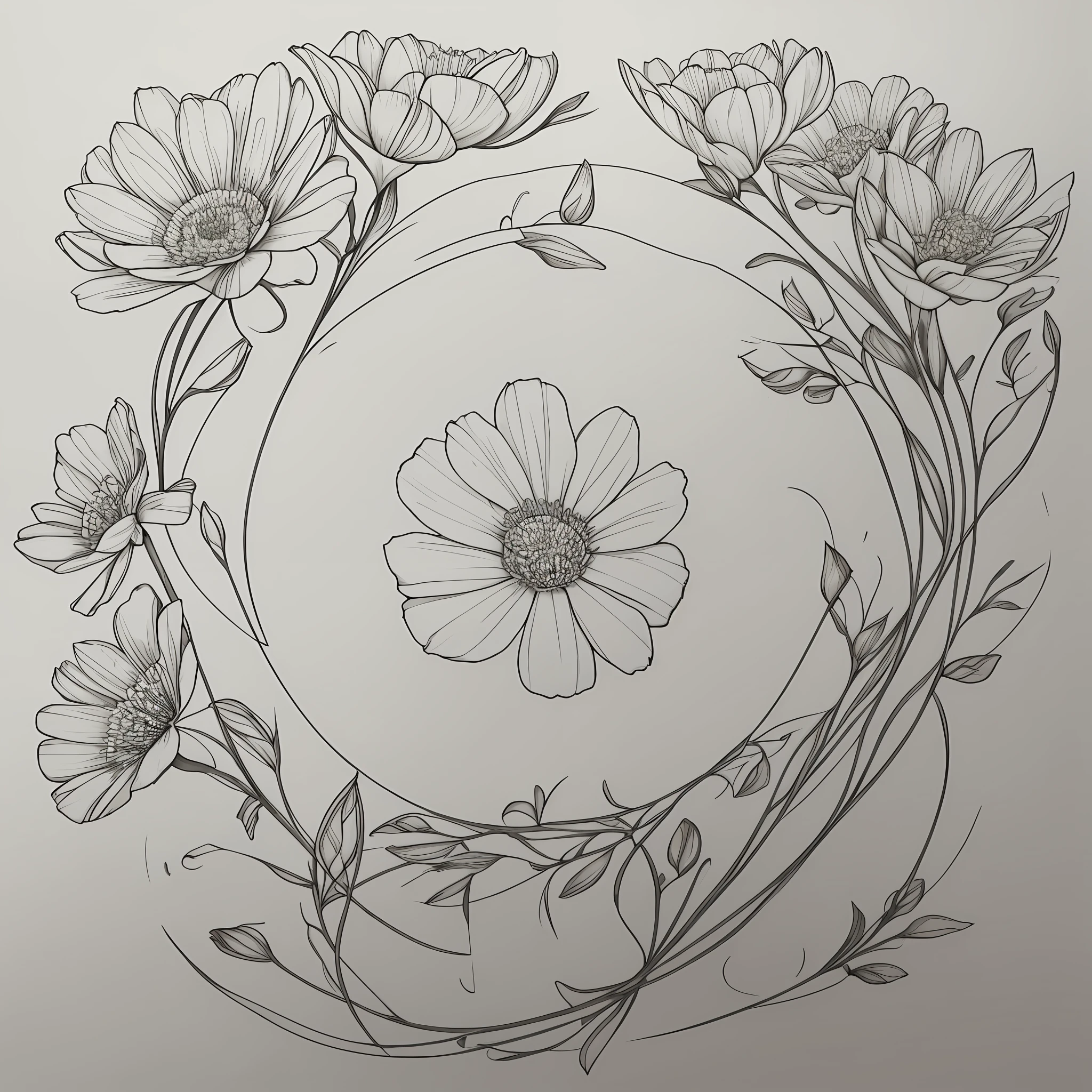 White background, line drawing flowers, line drawing, delicate petals, small fresh, fashionable, light color, stick figure, simple white, flat, flat --auto --s2