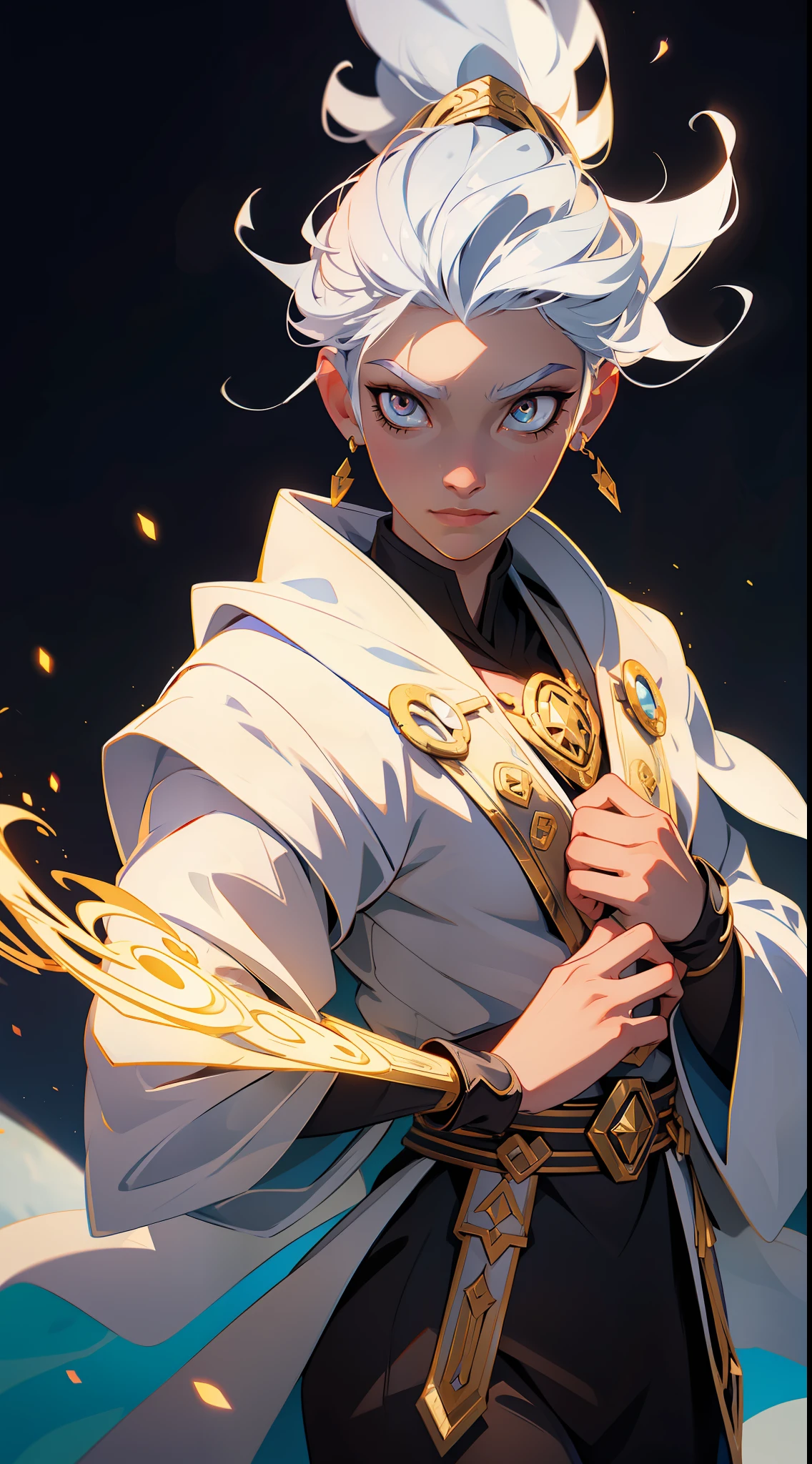 “A powerful and mysterious mage with silver hair and golden eyes, who wields ancient magic to protect the world"