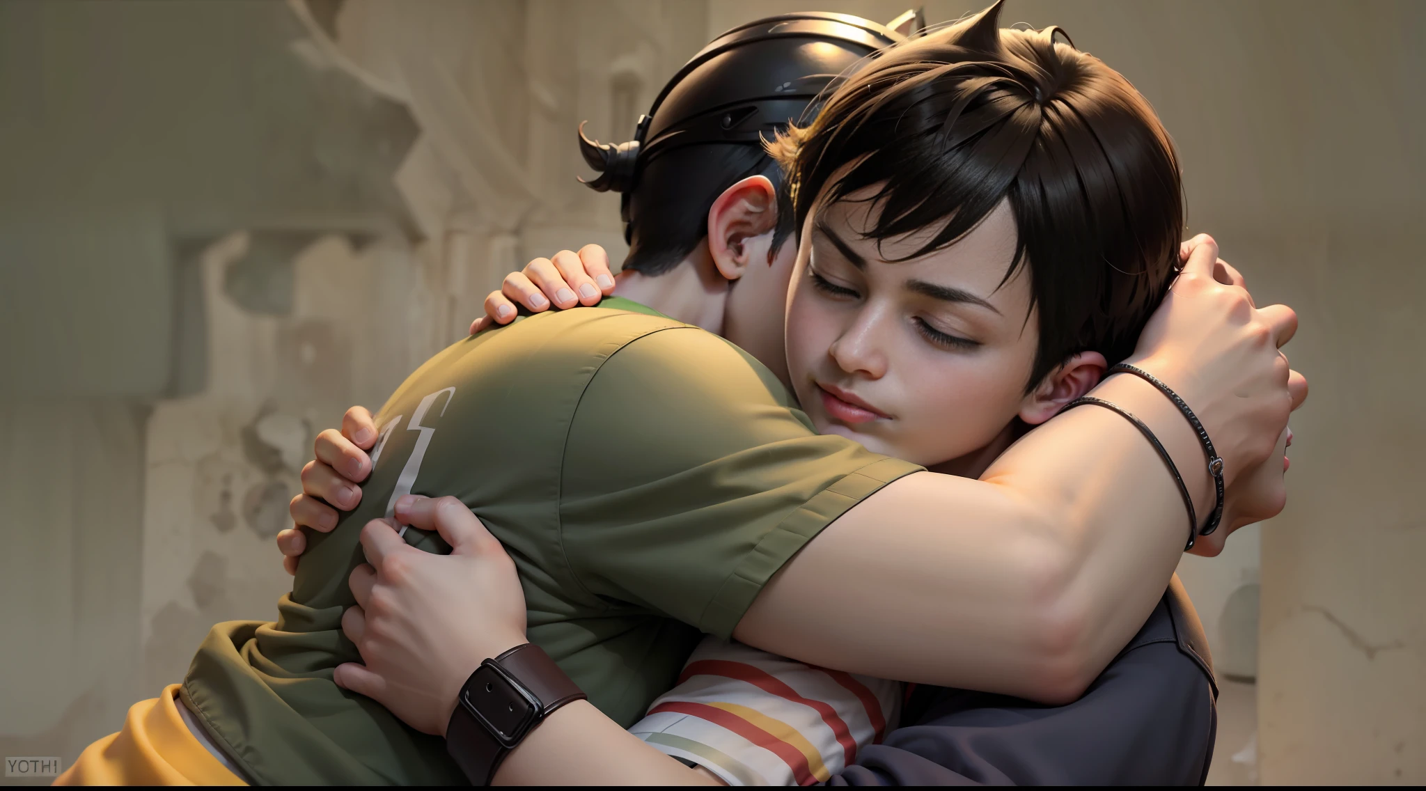 boys hugging each other