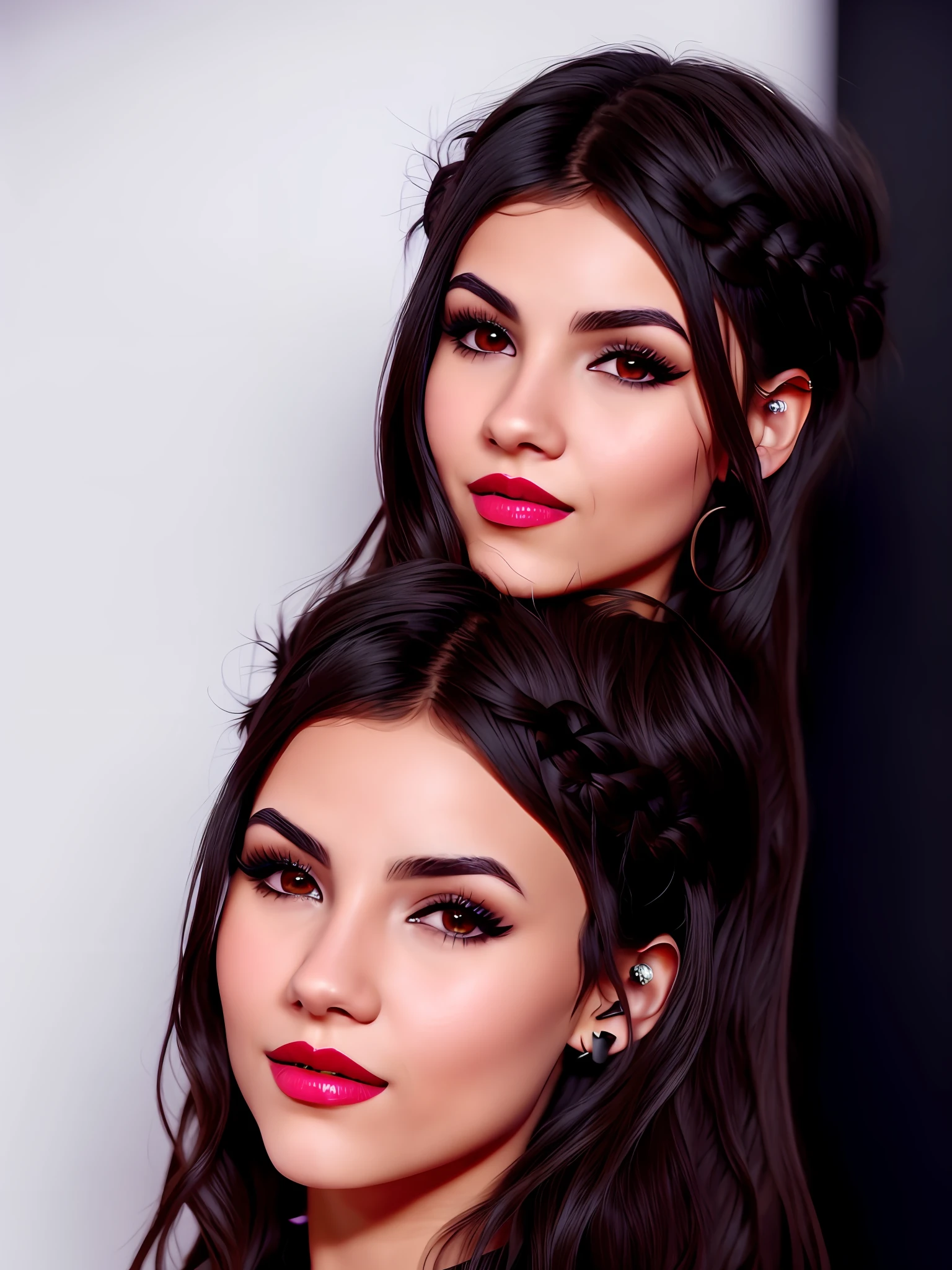 Light brunette with small lips and black eyes black hair