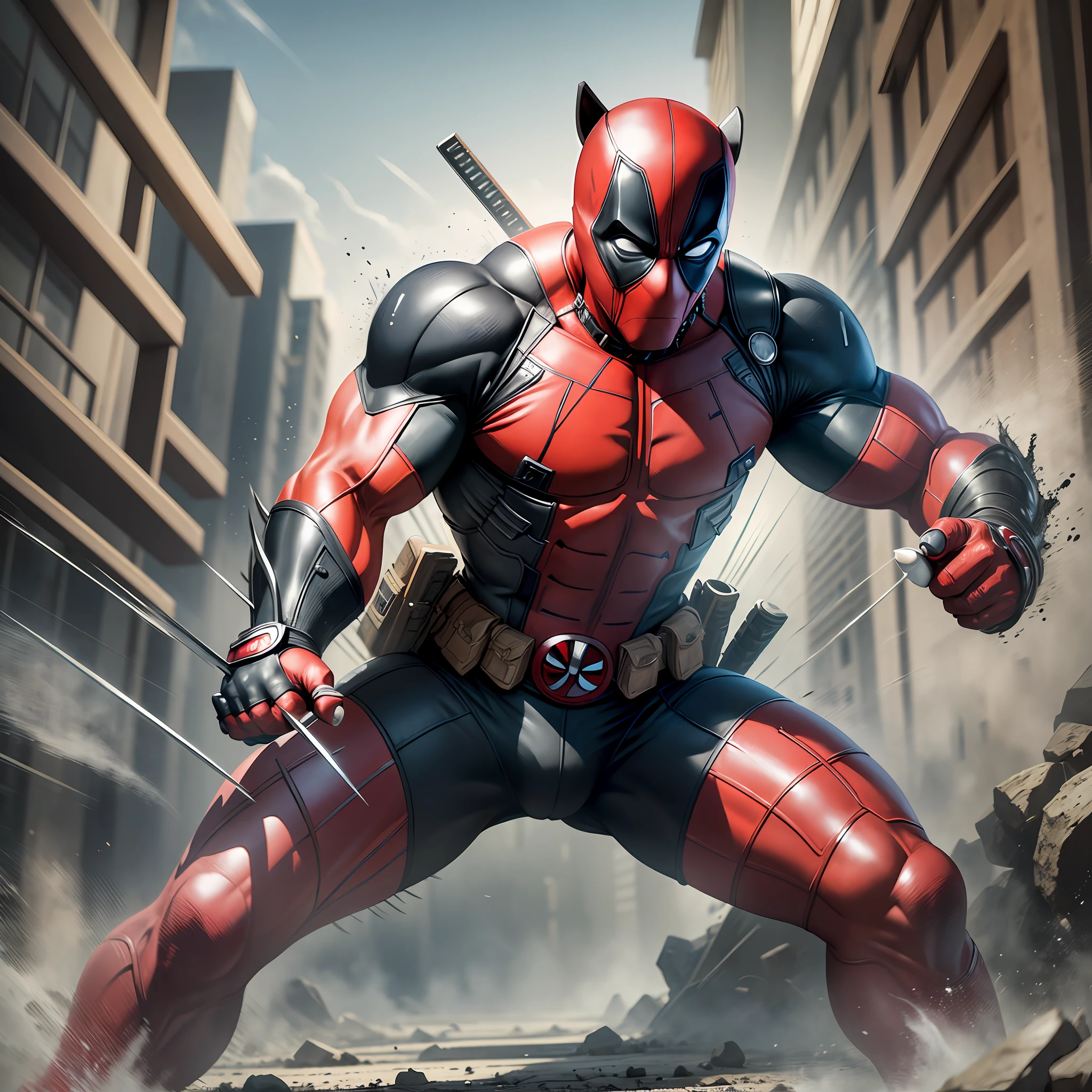 Best quality, masterpiece, ultra high res, (photorealistic: 1.4), raw photo, deadpool fighting with wolverine --auto --s2