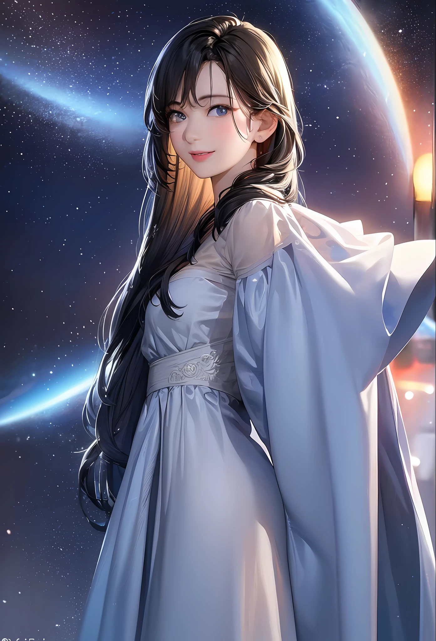 (8k, Best Quality, Masterpiece: 1.2), (Realistic, Realistic:1.37), Ultra Detailed, 1 Girl, Cute, Solo, Midnight, Beautiful Detailed Sky, Detailed Cafe, Standing, Dating, (Nose Red), (Smile: 1.15), (Shut Up) Small Breasts, Beautiful Delicate Eyes, Flowing Hair NovaFrogStyle, Open Back, Thighs, Astocks