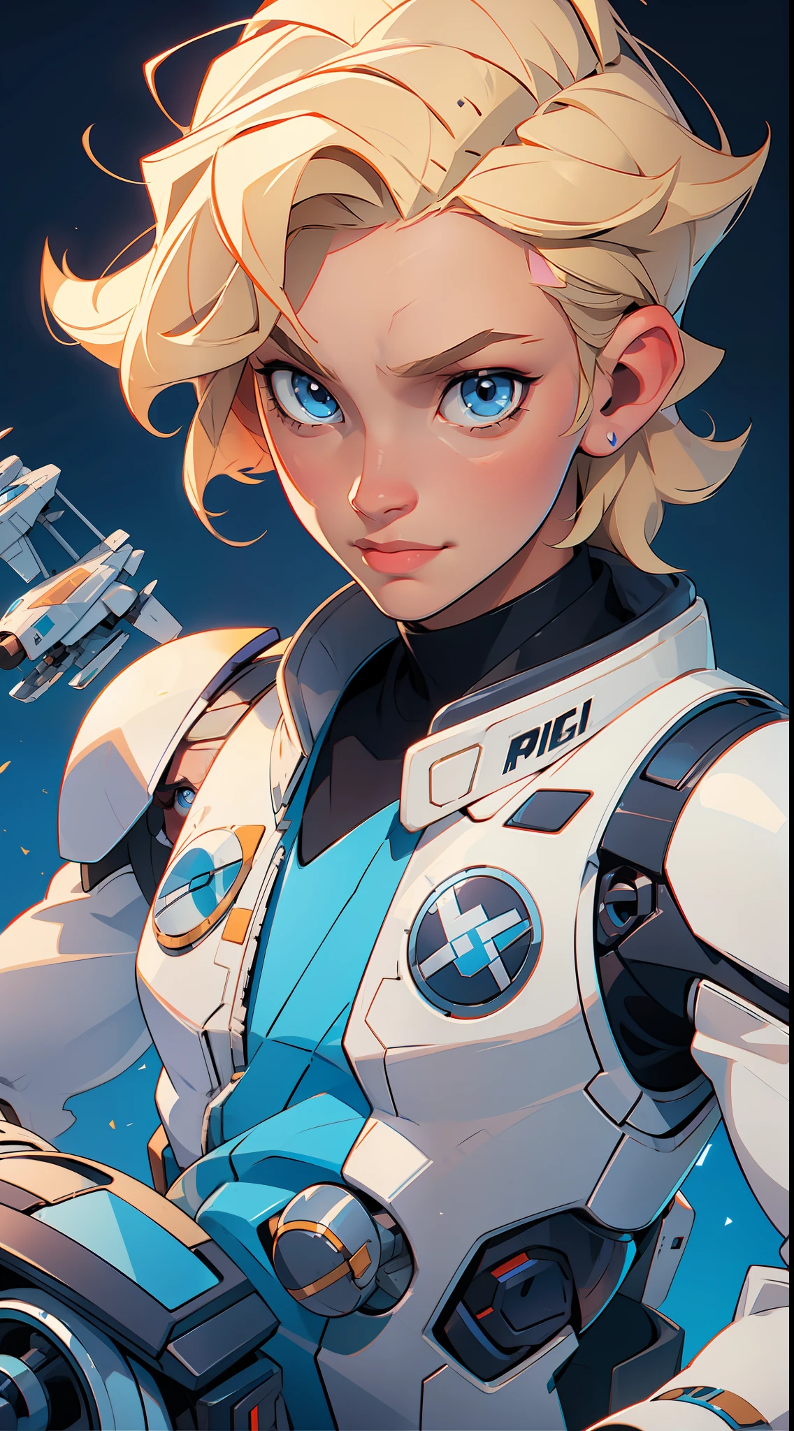 "A young pilot with blonde hair and blue eyes, has incredible abilities to pilot robots"