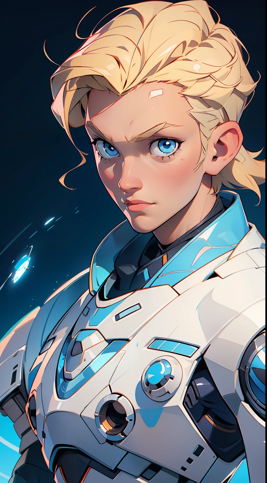 "A young pilot with blonde hair and blue eyes, has incredible abilities to pilot robots"