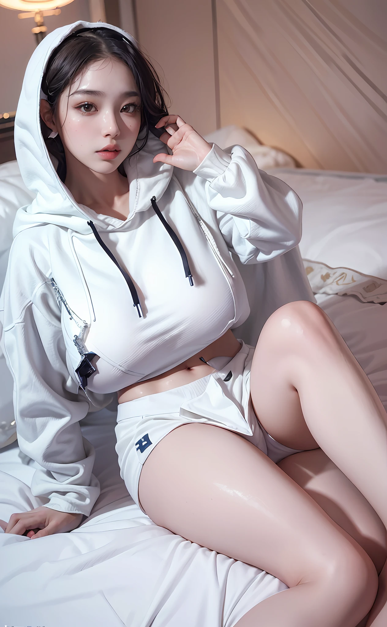 arafed woman beautiful asian girl, ig model | artgerm, asian girl, black haired girl wearing hoodie, korean girl, g(Best Quality, 8k, 32k, Masterpiece, UHD:1.3), (Photo of Attractive Japanese Woman), 1 Girl, ((Big Boobs:1.4)), (long wavy hair), Abs, Perfect Body, Ultra Detailed Face, Detailed Lips, Fine Eyes, double eyelids, pajamas, on the bed, (seductive), ((aroused:1.5)), ((areolae slip)), ((in heat)), ((milf)) sexy girl, busty, beautiful asian girl, gorgeous chinese model, jaw-dropping beauty, girl in mecha cyber armor, ferra white mecha, female mecha, mechanized valkyrie girl, beutiful white girl cyborg, armor girl, clothed in sci-fi military armor, scifi woman, in white futuristic armor, gorgeous female paladin, mechanized soldier girl