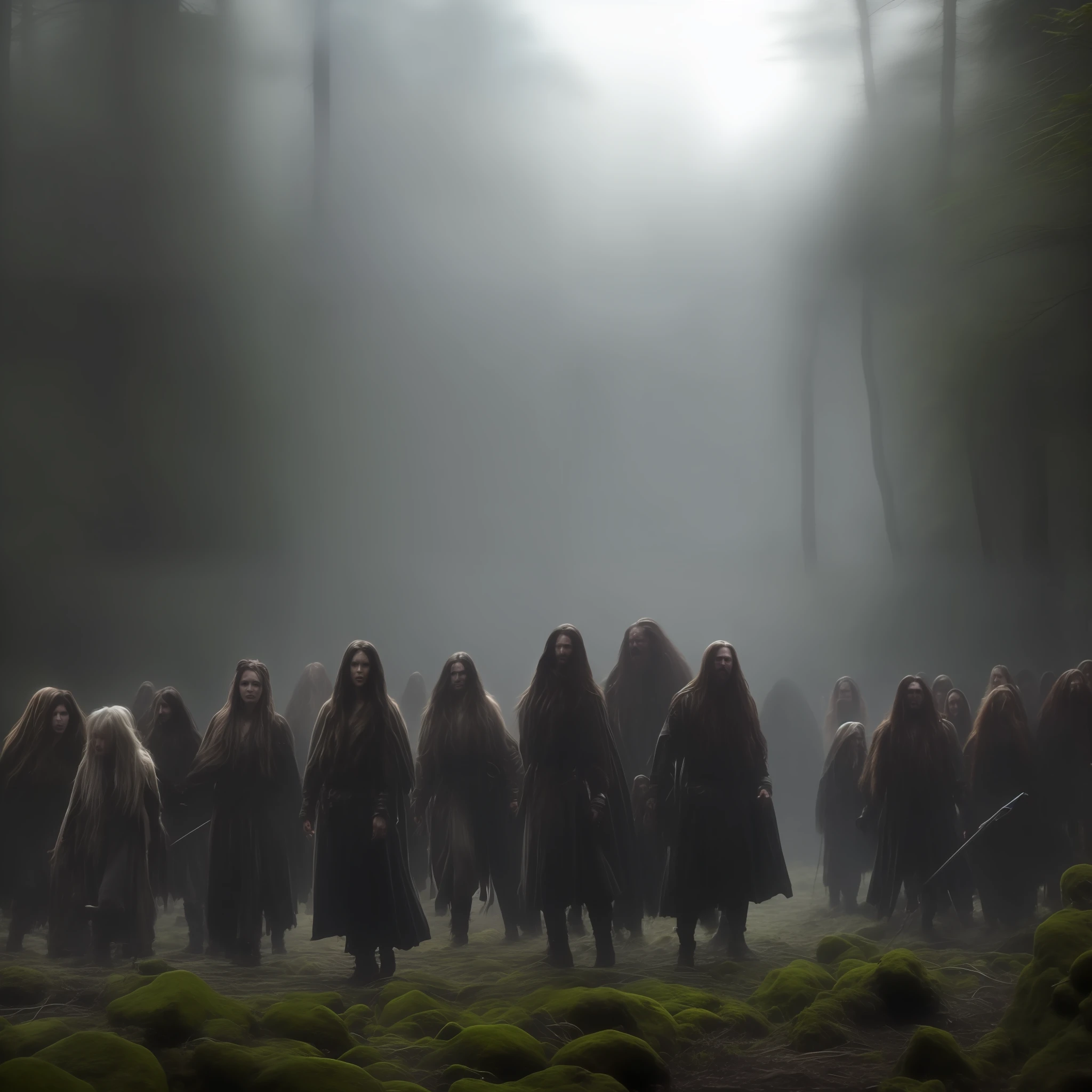 SDArt mds long-haired wildlings, more than 30 individuals, deep in the forest, inaccessible