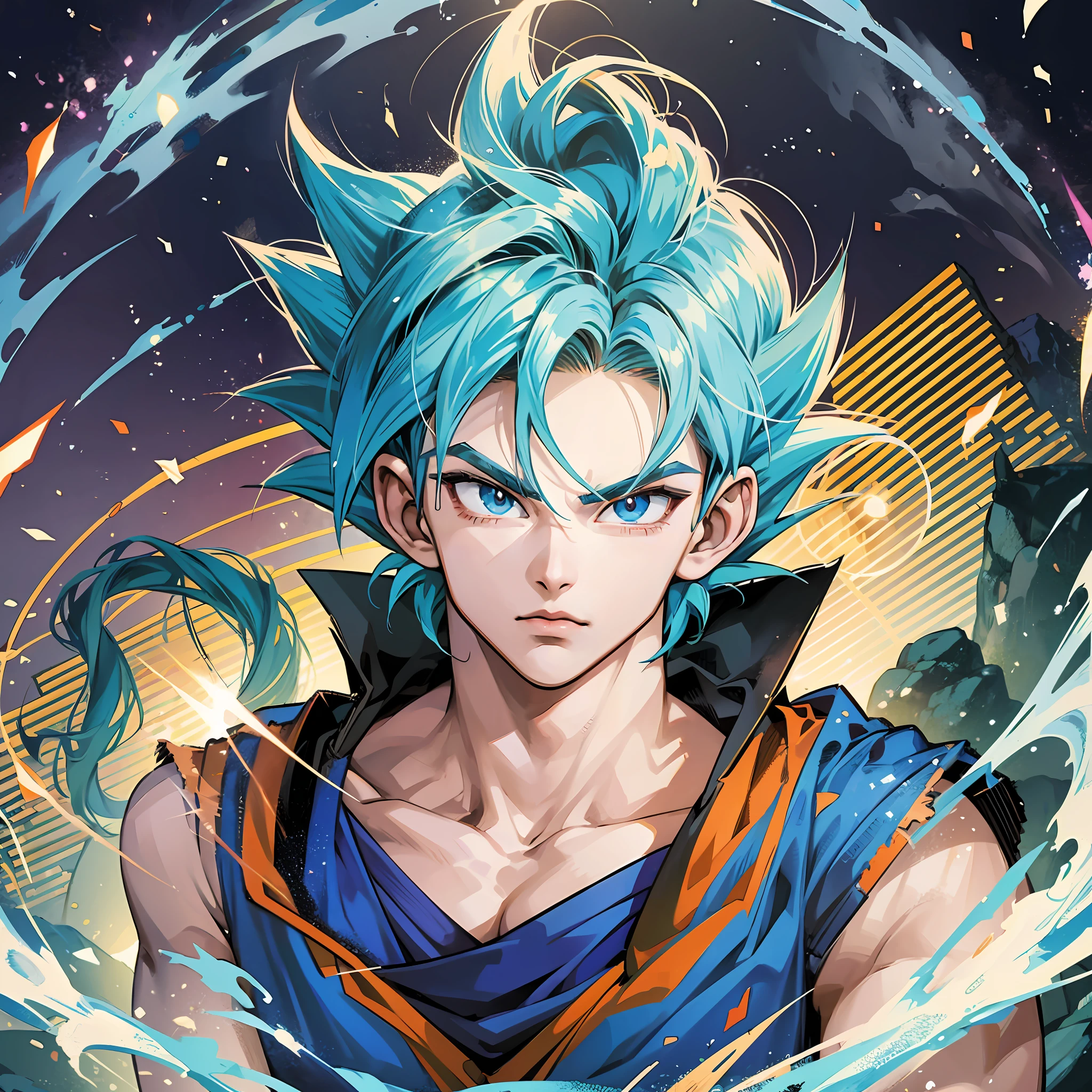 a cartoon image of a very young gohan with blue hair, transforming into super blue saiyan, son goku, dragonball character, human goku, goku from dragon ball, transforming into ultra instinct, super sayian goku, super saiyan goku, goku, broly, goku portrait, highly detailed portrait of goku, portrait of goku, dragon ball artstyle, super dragon ball --auto --s2