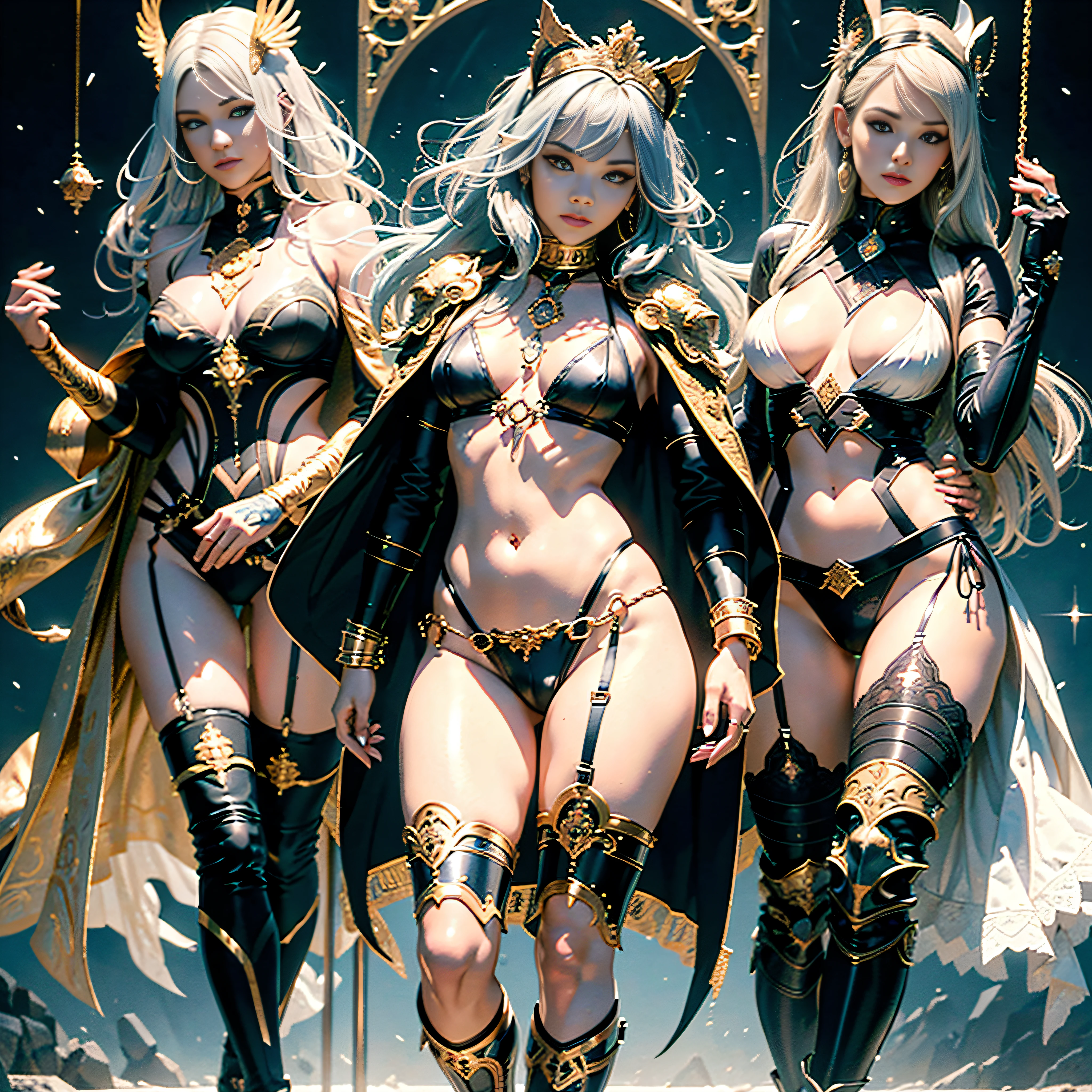 Scene glamorous conceptual throne 3 females "Heavy Metal" aesthetic inferior:1.3 close:1.3 fire-follets Will-o'-the-wisp "luis Royo" women walking slow down playing Dazzling Cosplay "Anya Taylor" "Rihanna" "beyonce" aristocratic jacket 38years Light luminescence ultra pro-photorealistic optimal detail qualities:1.3 details 3dcg precise:1.3 DSLR:1.3 max resolution perfection improved graduated depths Octane rendered UHD XT3 16K DSLR HDR UnrealEngine5 analog real shadows:1.3 saturated:1.3 sharpened body:1.3 faces:1.3 soft cheekbones effects impressive reddening lazulite beautiful eyes:1.3 opal turquoise delicate mouth open mouth teeth obvious smiles dark hairstyles short bangs:1.3 ecstatic:1.0.1 fixed floating jacket symmetrical body athlete oiling eccentric cape levitating shoulders off:1.0.1 white shirts lace collarbones papillotes proportion corsait navy thick leathers covers:1.3 varied breasts pointed:1.3 satin felt navel:1.3 deep skirt:1.3 voluminous fringes fringes matching silks ample swinging covered spinels revealing imposing hairy scarlet pubis obvious covered:1.3 exposed underwear size chastity belt silver ornate Gold legs garters thick thighs legs chains Gold boots voluminous stainless steel Gothic decorated onyx ruby DoF equirectangular 360 monastery marbles background:1.3 mannequins "Chivalrous" dramatic support wearing fully clothed heavy chrome armor metallic covered Plates Breaststrokes Richly Decorated Brass:1,2 Fullbodye Lily Rune Pearl Ornate Embroidered Plasma Glyphs Lava Tourmalinesceptre-Buddhist Wood Engravings Invoking Incandescent Pets Incandescent Unity Crystalline Mechanized Friendly Familiar Robot (EOS R6 135mm 1/1250s f/2.8 ISO400) adaptable [(1,3 masterpiece) (Willi Baumeister:1.1) (John T. Biggers:1,2)::17 Alessandro Casagrande, Greg Rutkowski, Sally Mann Guweiz and James Jean tattoo CGSCOSITY (by Michelangelo)] Bruce Weber girls varied raw nsfw:1.3