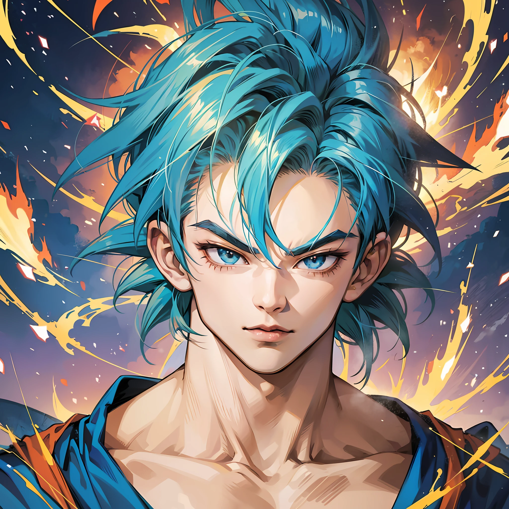 a cartoon image of a very young gohan with blue hair, transforming into super blue saiyan, son goku, dragonball character, human goku, goku from dragon ball, transforming into ultra instinct, super sayian goku, super saiyan goku, goku, broly, goku portrait, highly detailed portrait of goku, portrait of goku, dragon ball artstyle, super dragon ball --auto --s2